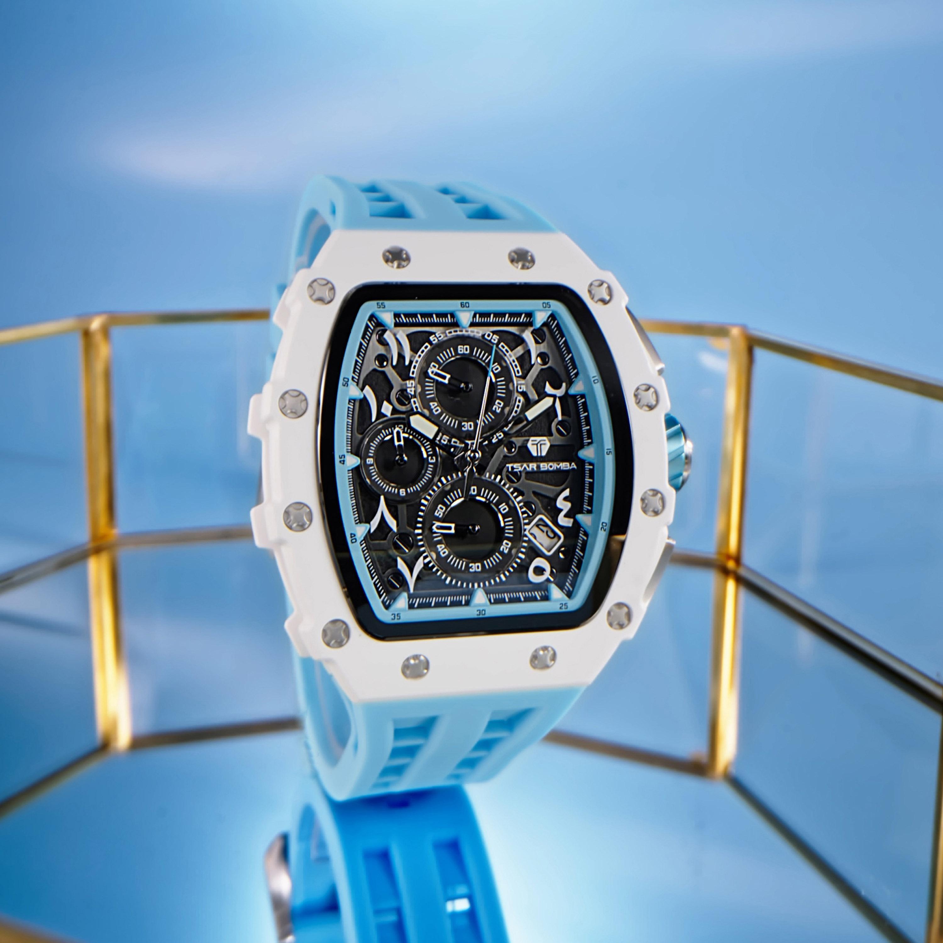 تسار بومبا - ساعة رجالية كرونوغراف من السيليكون - أزرق - 43 مم | TB8204QA-02-men-watchesandjewellery-watches-image-3
