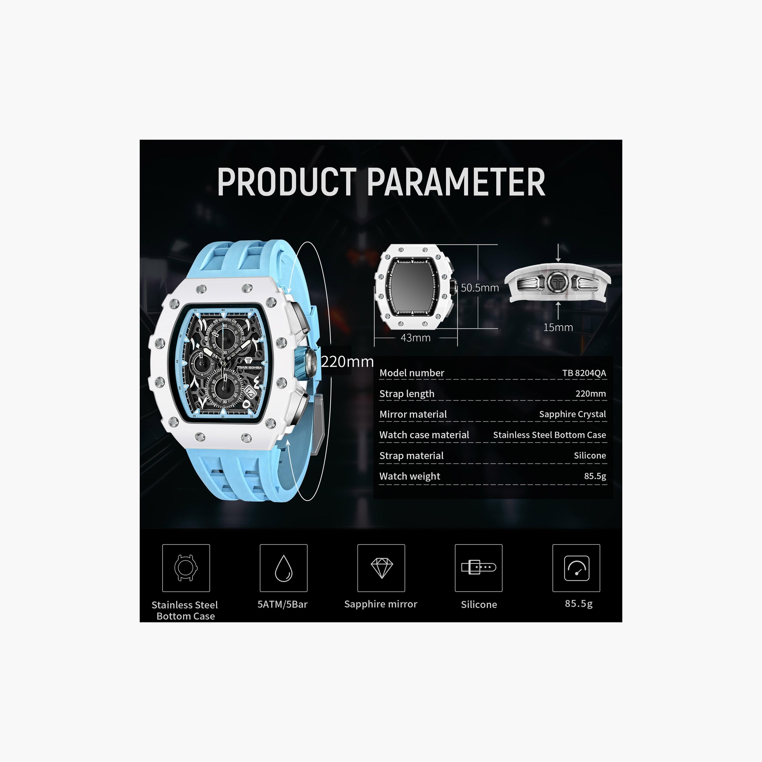 تسار بومبا - ساعة رجالية كرونوغراف من السيليكون - أزرق - 43 مم | TB8204QA-02-men-watchesandjewellery-watches-image-6