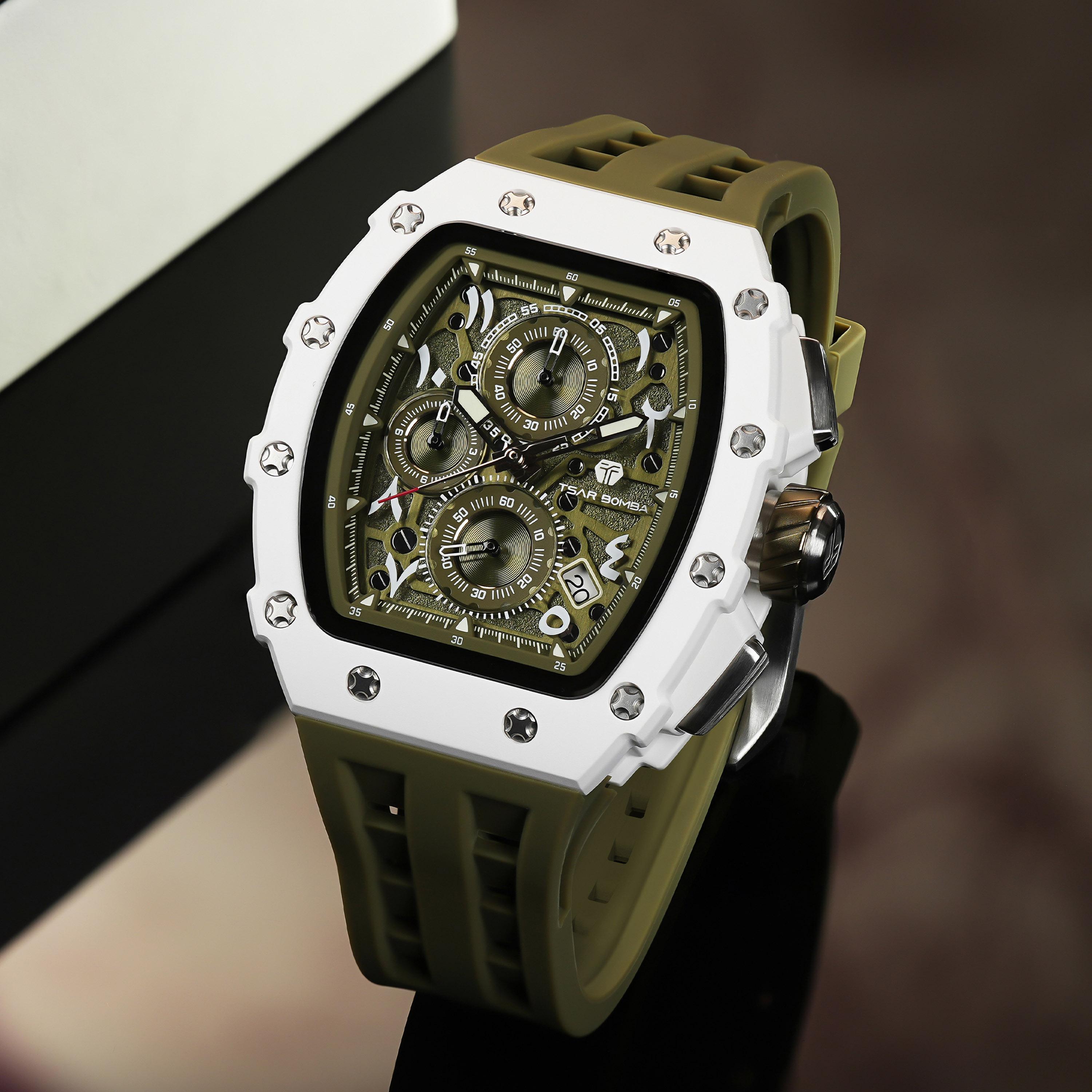 تسار بومبا - ساعة رجالية كرونوغراف من السيليكون - أخضر - 43 مم | TB8204QA-03-men-watchesandjewellery-watches-image-2