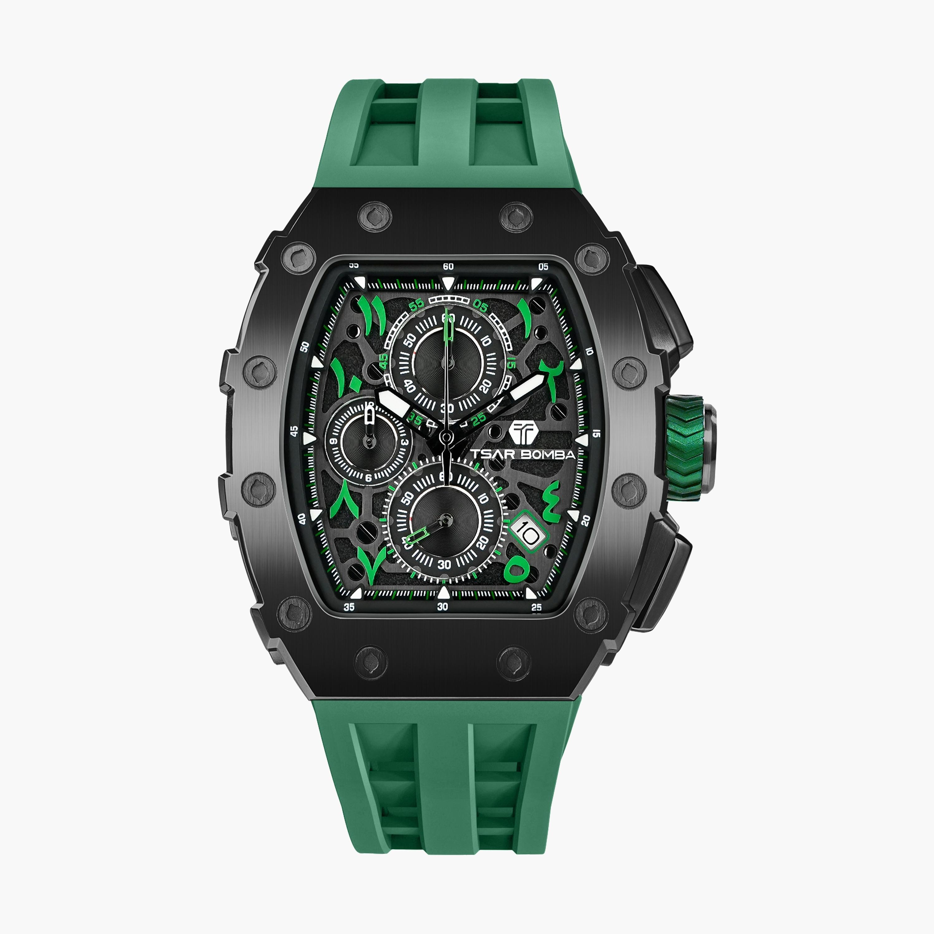 Tsar Bomba Men's 43MM Green Chronograph Silicone Strap Watch | TB8204QA-06-men-watchesandjewellery-watches-image-1
