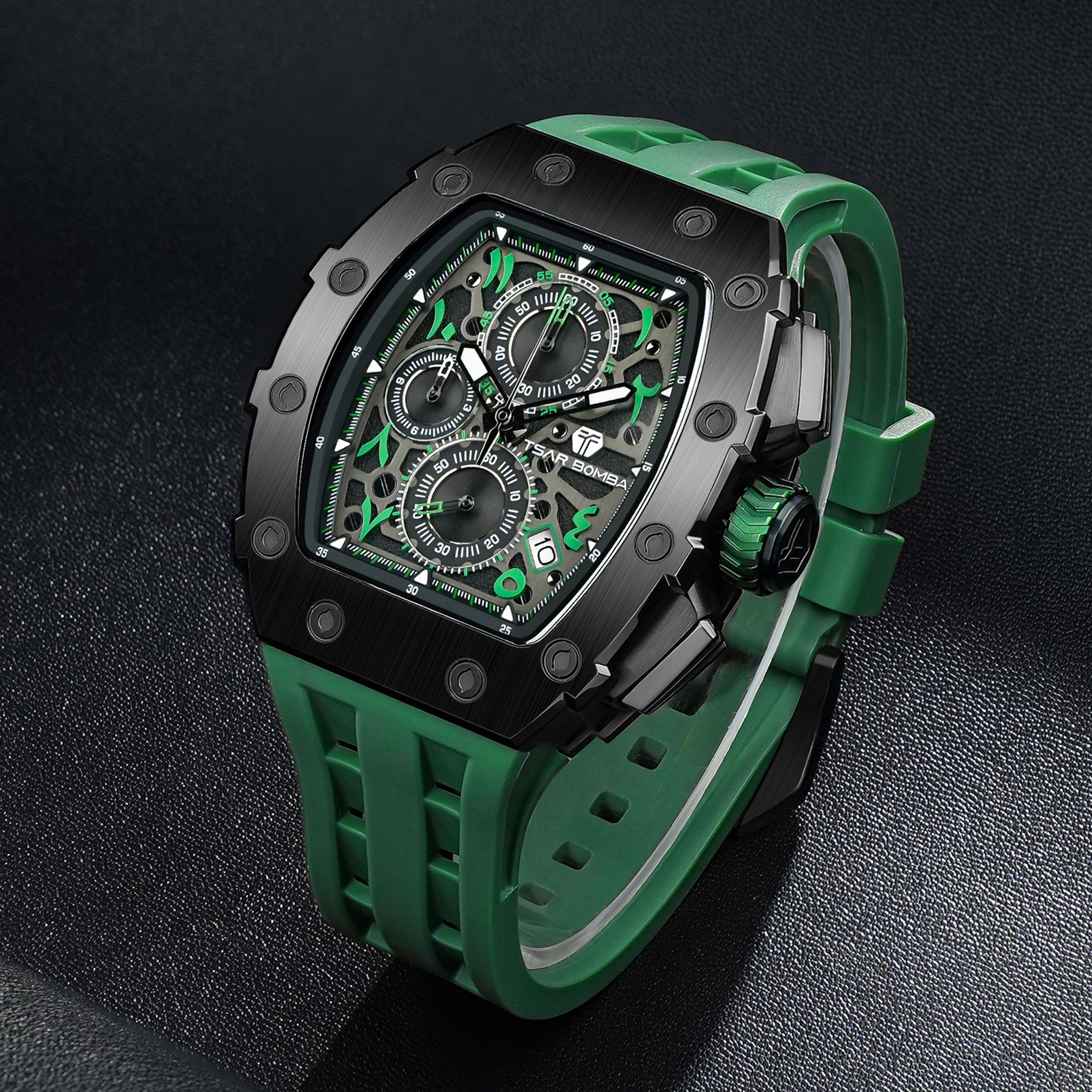 Tsar Bomba Men's 43MM Green Chronograph Silicone Strap Watch | TB8204QA-06-men-watchesandjewellery-watches-image-2