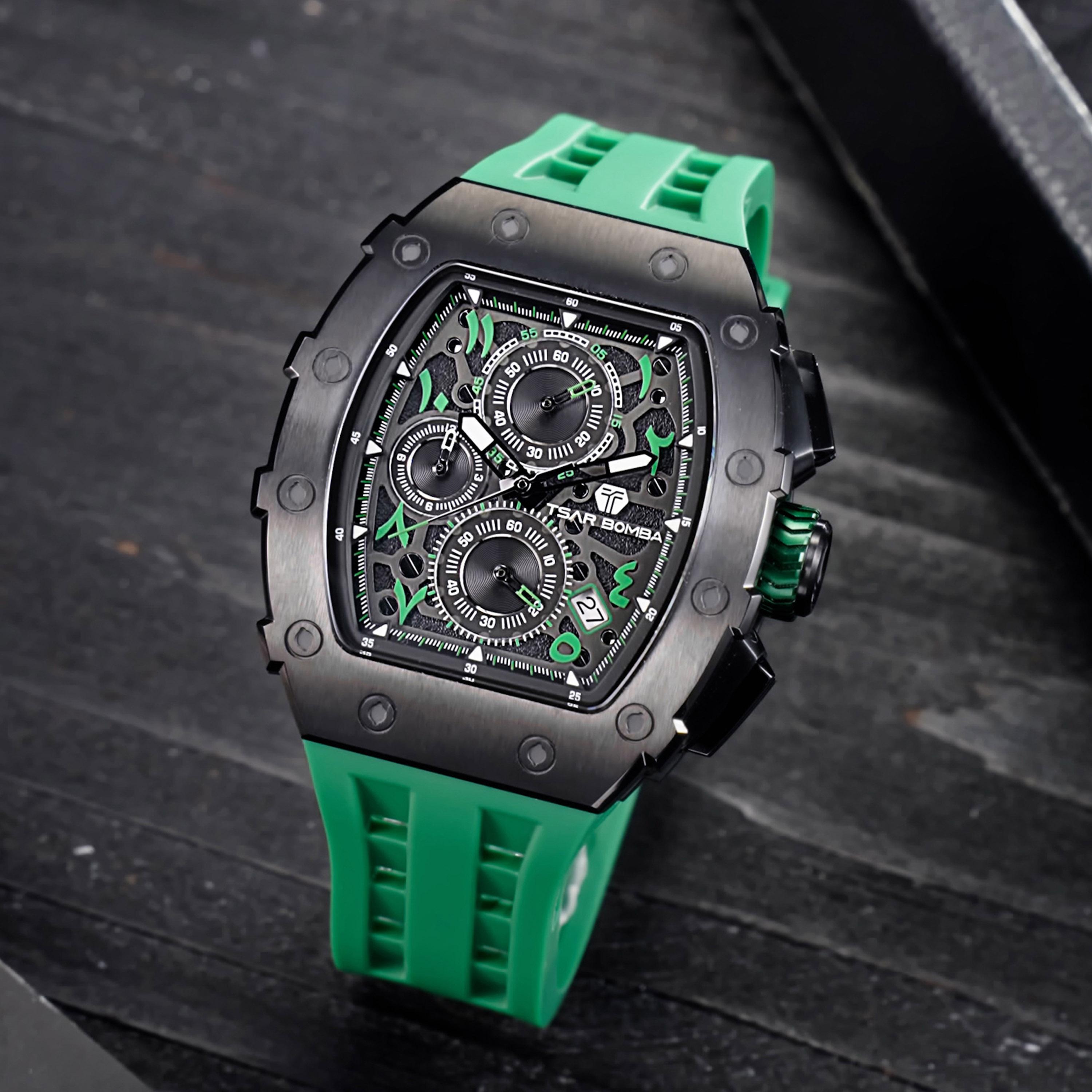 Tsar Bomba Men's 43MM Green Chronograph Silicone Strap Watch | TB8204QA-06-men-watchesandjewellery-watches-image-3