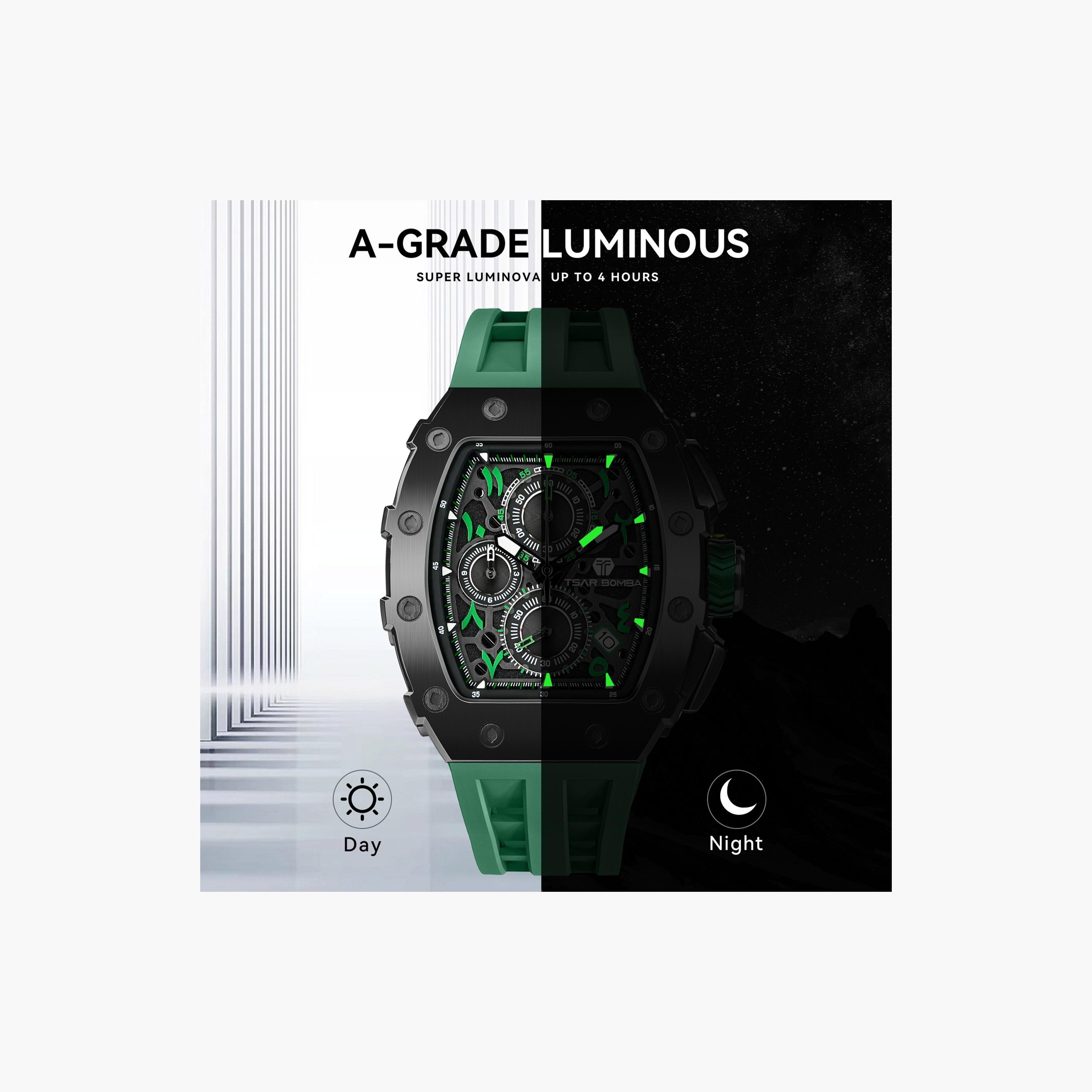 Tsar Bomba Men's 43MM Green Chronograph Silicone Strap Watch | TB8204QA-06-men-watchesandjewellery-watches-image-5