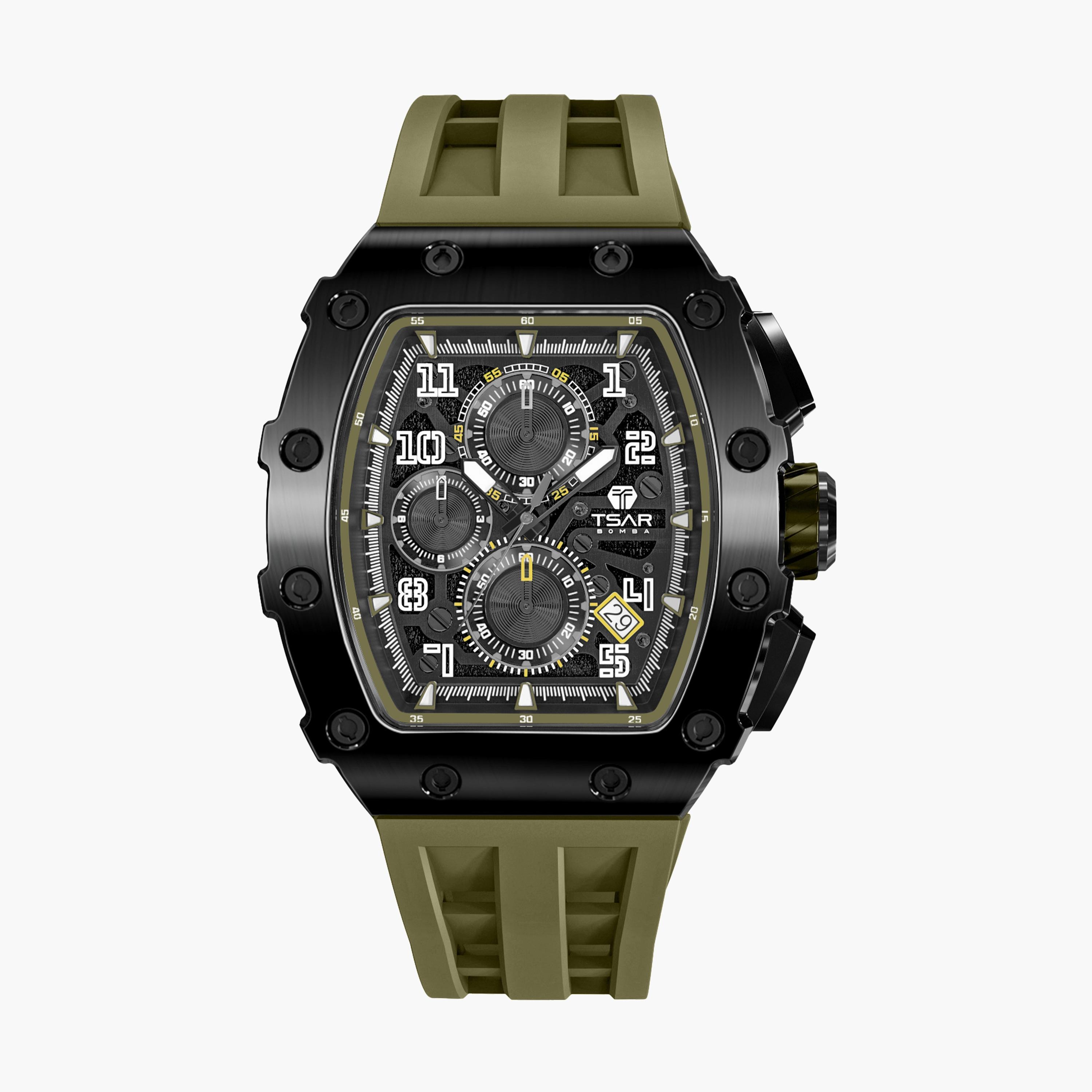 Tsar Bomba Men's 43MM Green Chronograph Silicone Strap Watch | TB8204Q-38-men-watchesandjewellery-watches-image-1