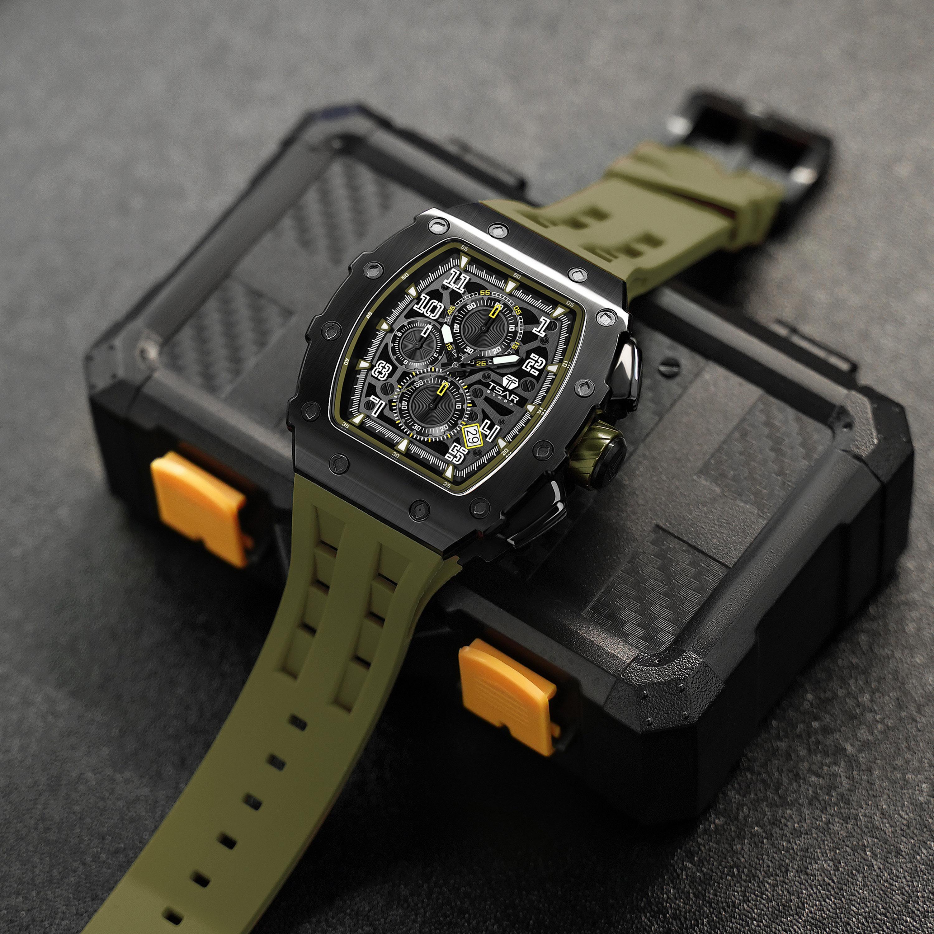 Tsar Bomba Men's 43MM Green Chronograph Silicone Strap Watch | TB8204Q-38-men-watchesandjewellery-watches-image-2