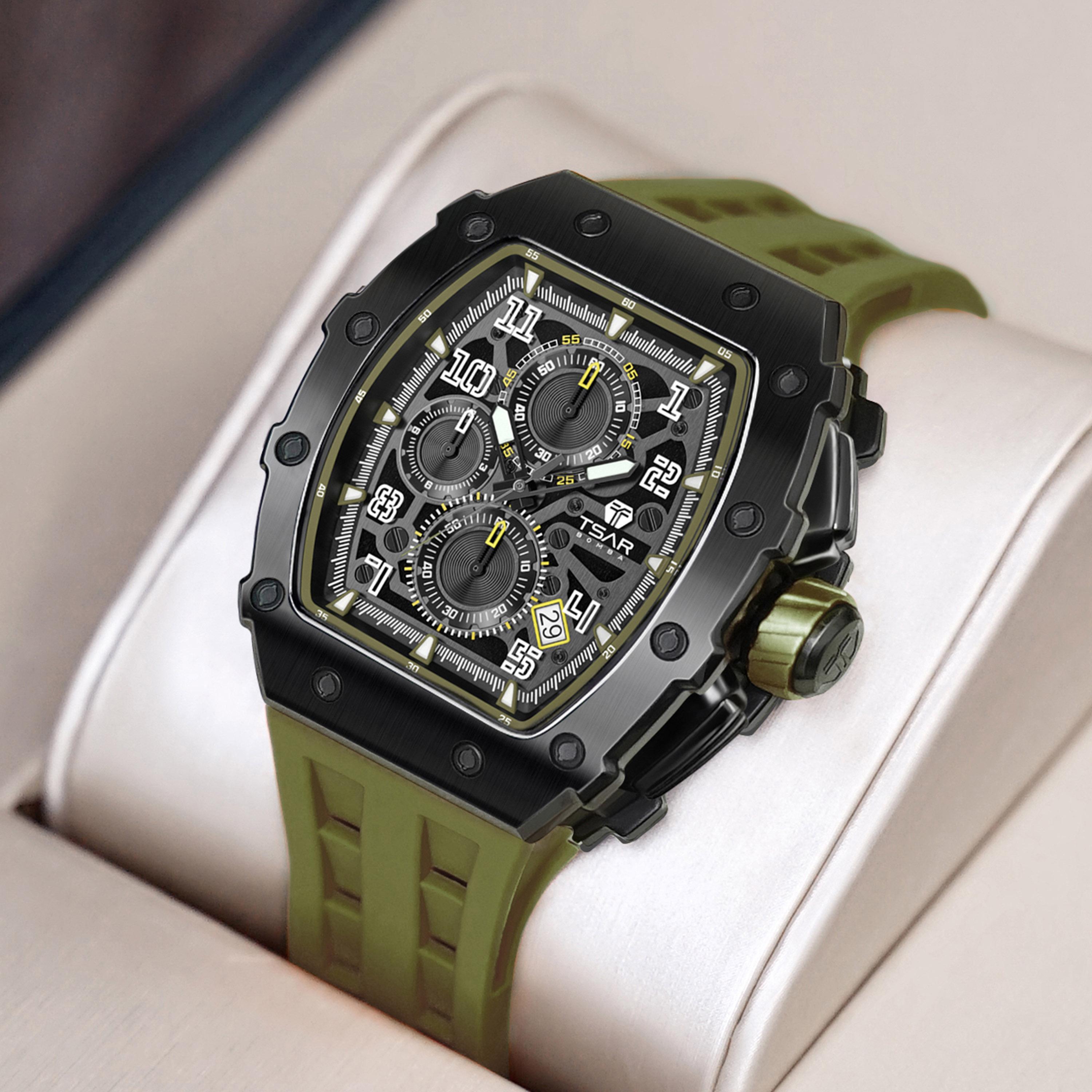 Tsar Bomba Men's 43MM Green Chronograph Silicone Strap Watch | TB8204Q-38-men-watchesandjewellery-watches-image-3