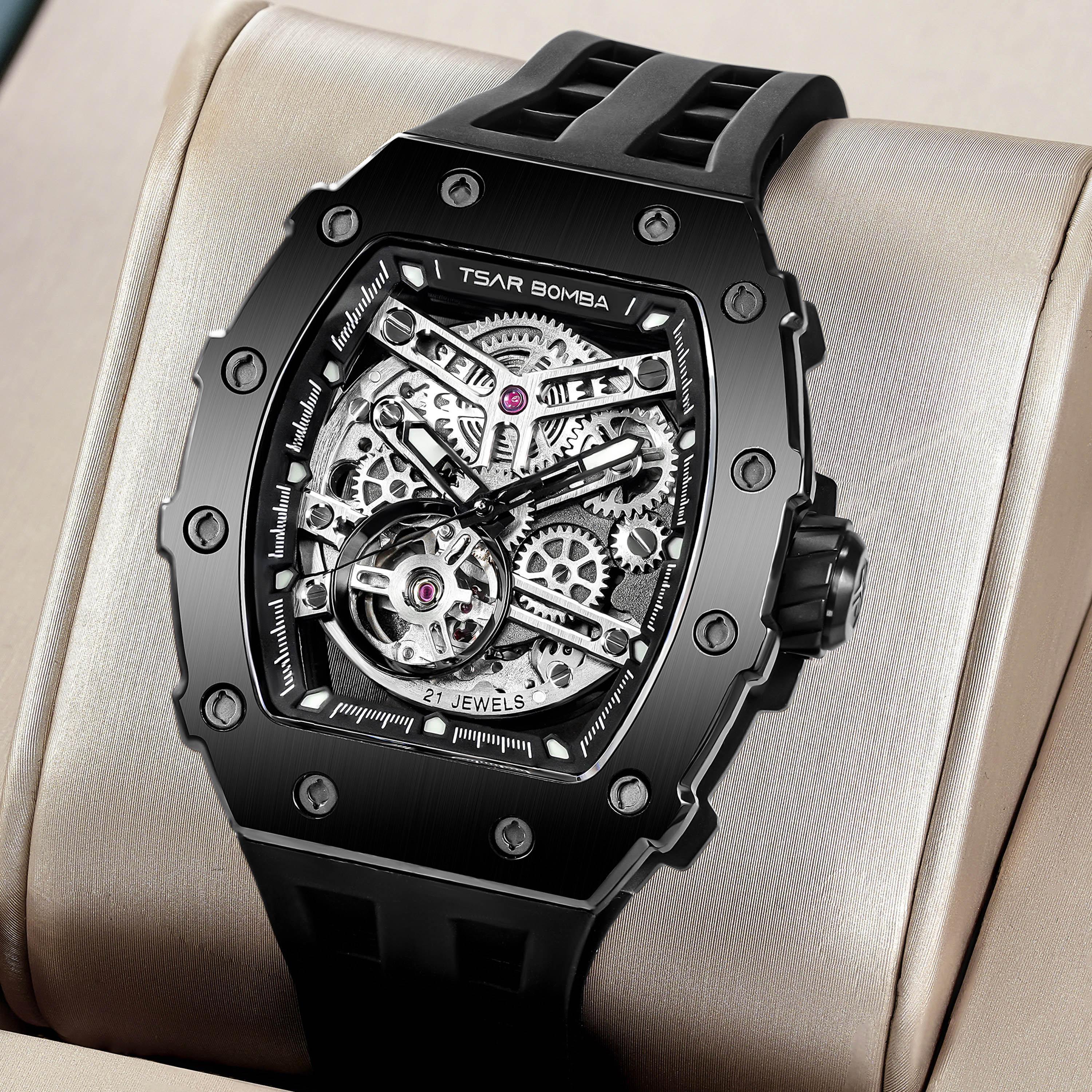 تسار بومبا - ساعة رجالية أوتوماتيكية من السيليكون - أسود - 43 مم | TB8208A-45-men-watchesandjewellery-watches-image-2