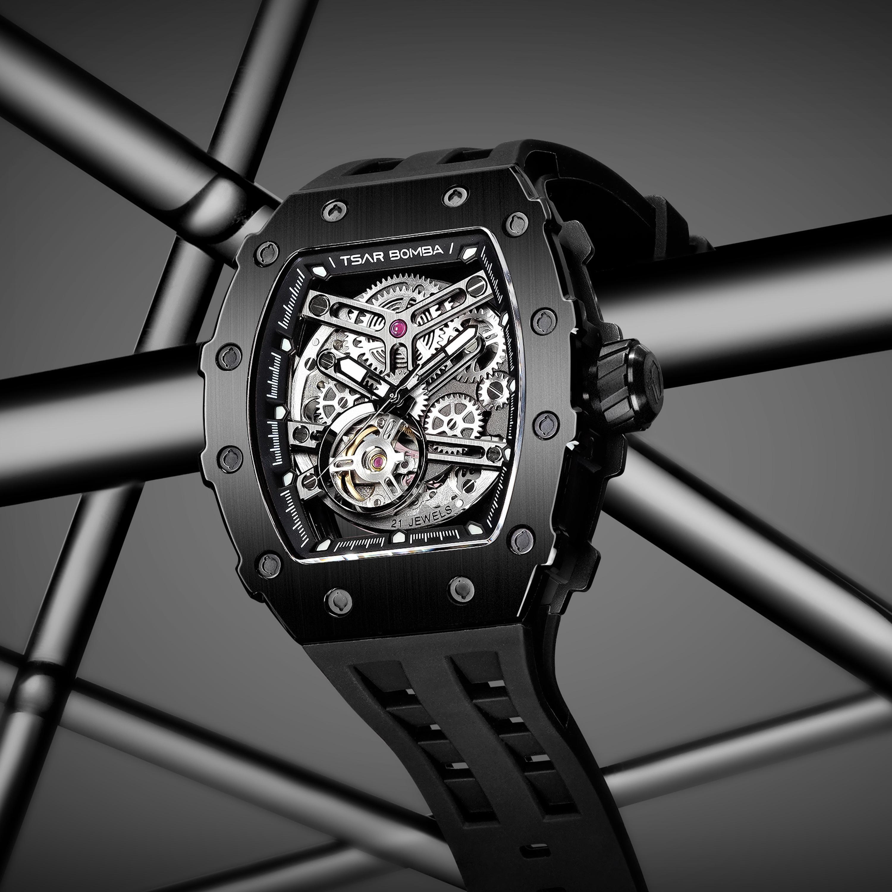 تسار بومبا - ساعة رجالية أوتوماتيكية من السيليكون - أسود - 43 مم | TB8208A-45-men-watchesandjewellery-watches-image-3