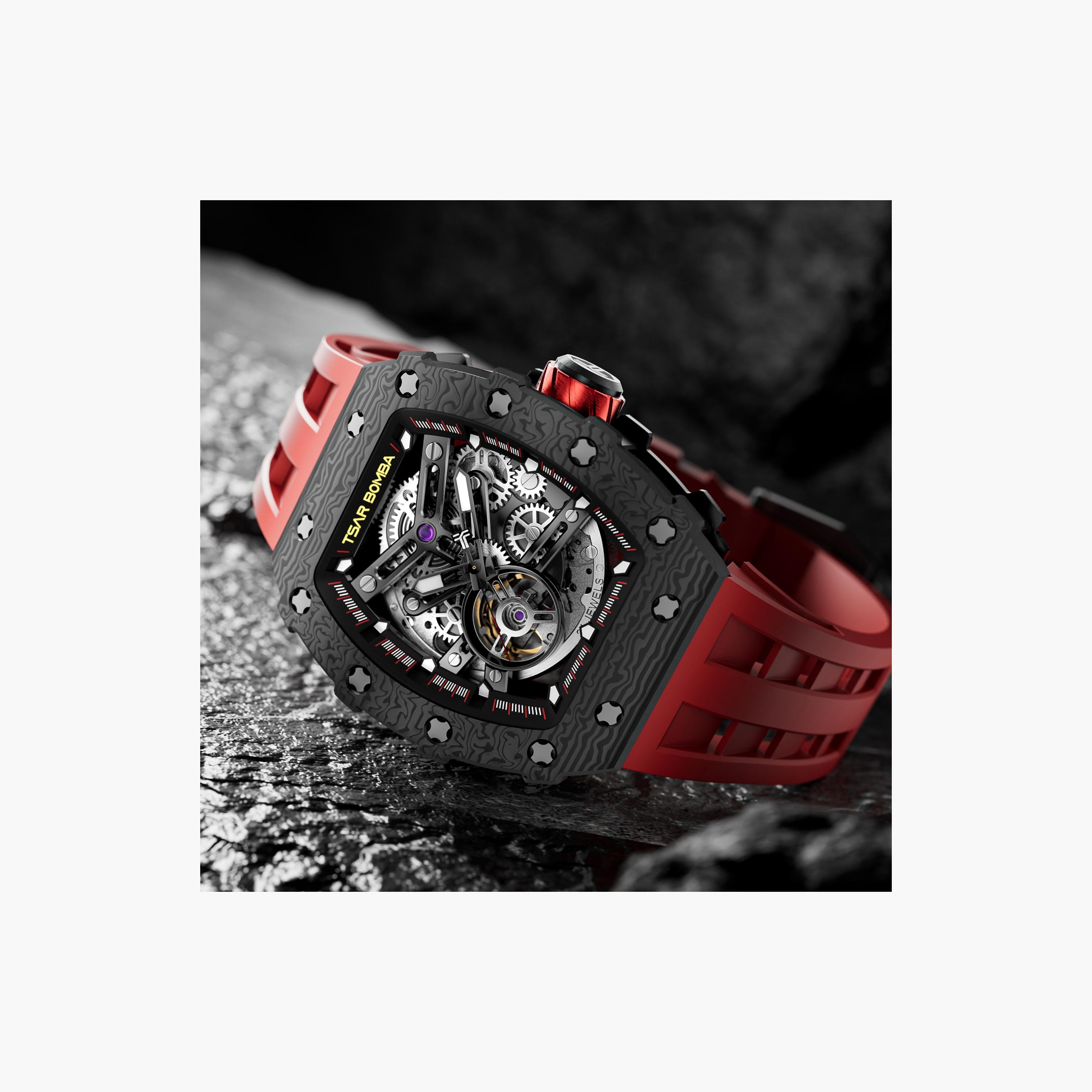 تسار بومبا - ساعة رجالية أوتوماتيكية من السيليكون - أحمر - 43 مم | TB8208CF-39-men-watchesandjewellery-watches-image-2