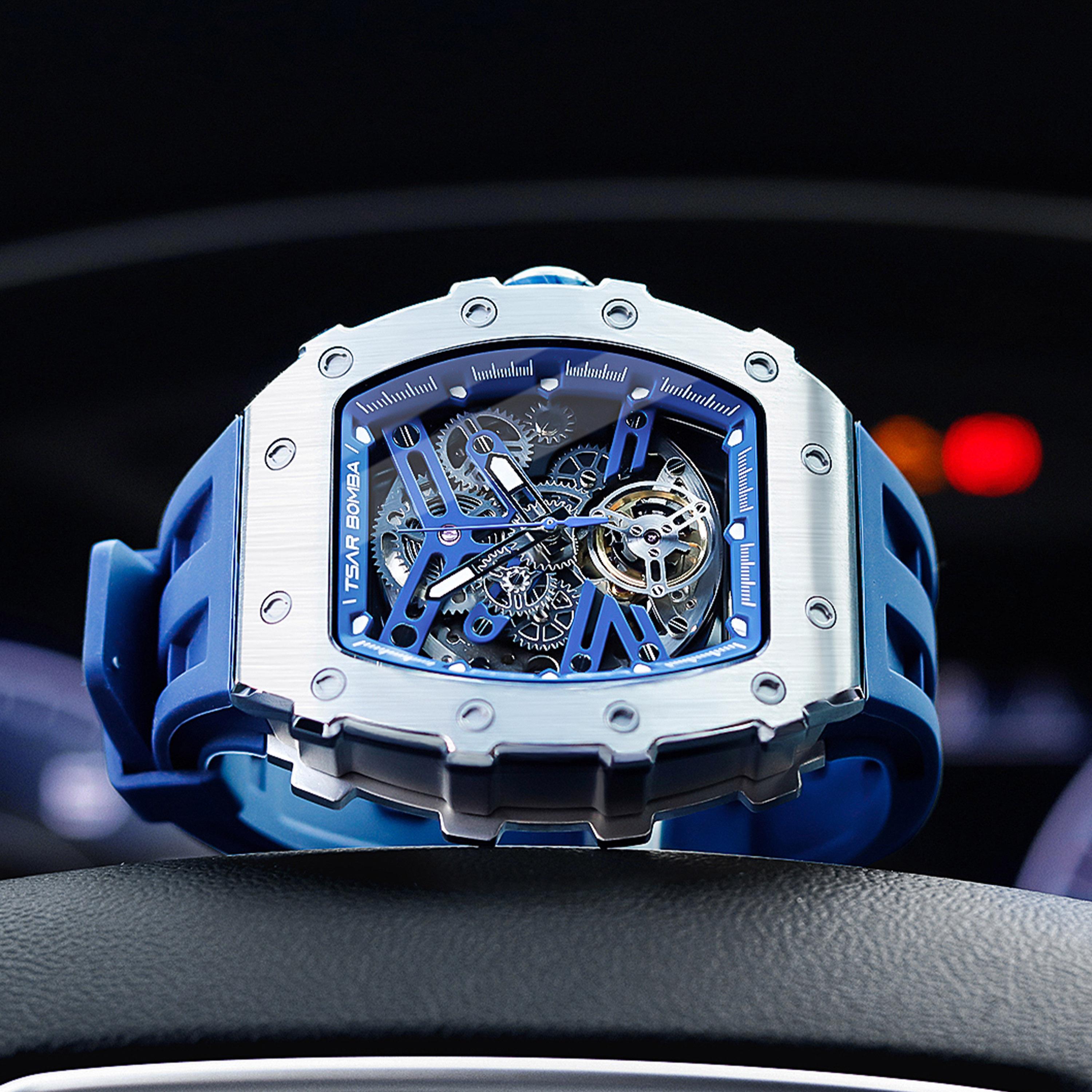 تسار بومبا - ساعة رجالية أوتوماتيكية من السيليكون - أزرق - 43 مم | TB8208A-11-men-watchesandjewellery-watches-image-2