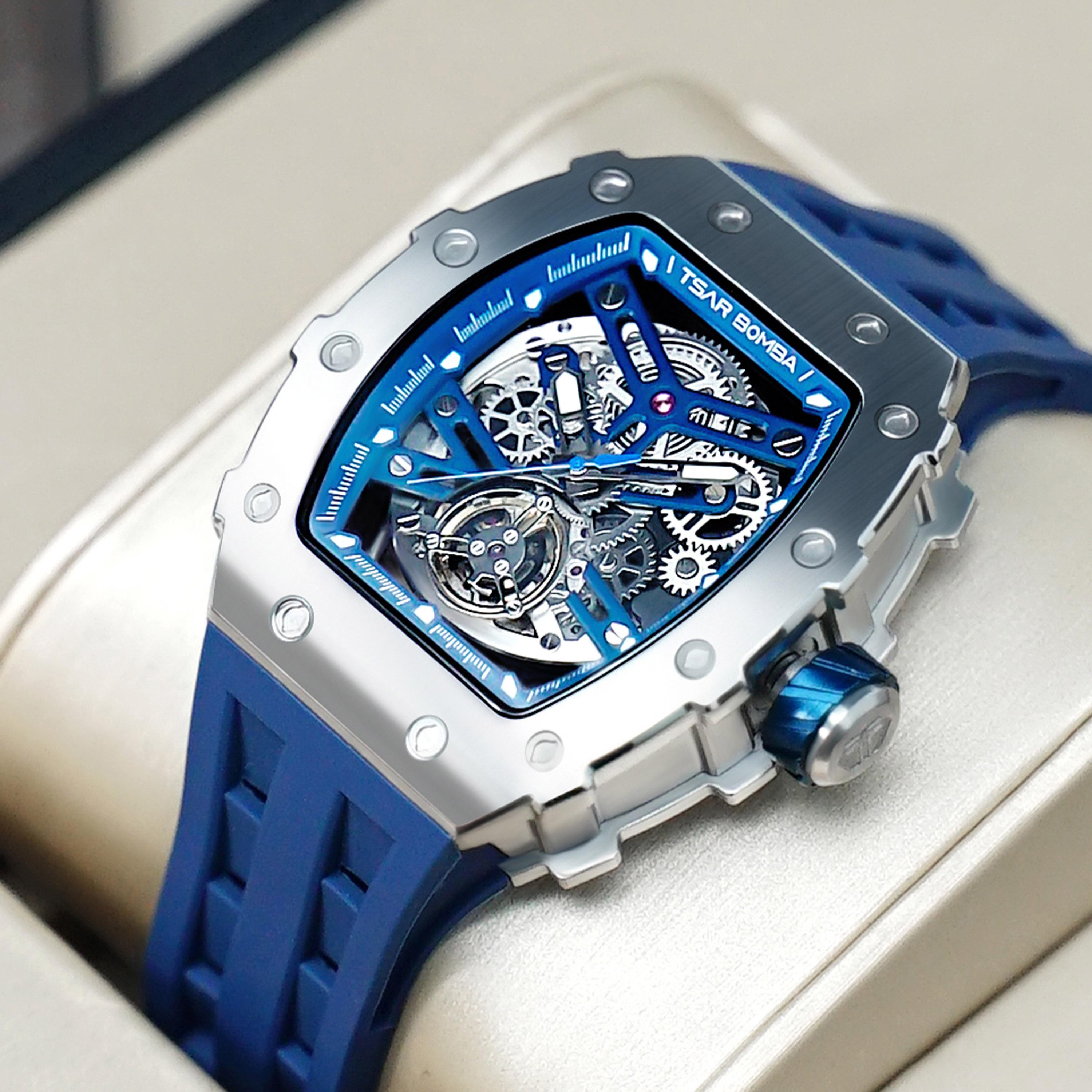 تسار بومبا - ساعة رجالية أوتوماتيكية من السيليكون - أزرق - 43 مم | TB8208A-11-men-watchesandjewellery-watches-image-3