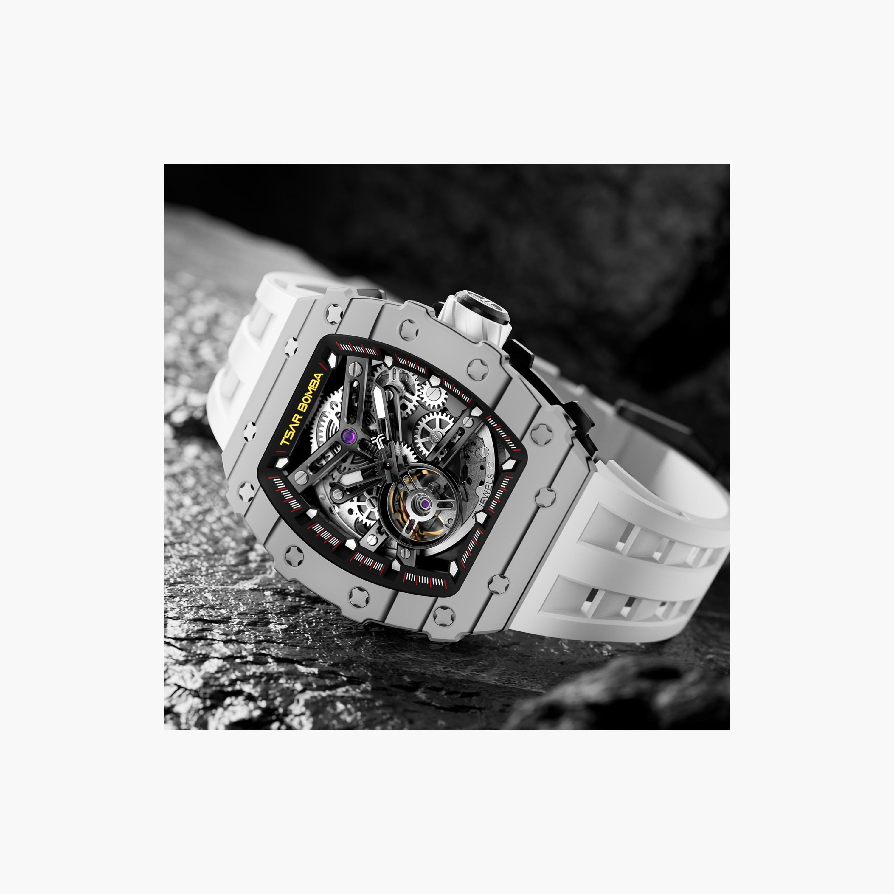 تسار بومبا - ساعة رجالية أوتوماتيكية من السيليكون - أبيض - 43 مم | TB8208CF-35-men-watchesandjewellery-watches-image-2