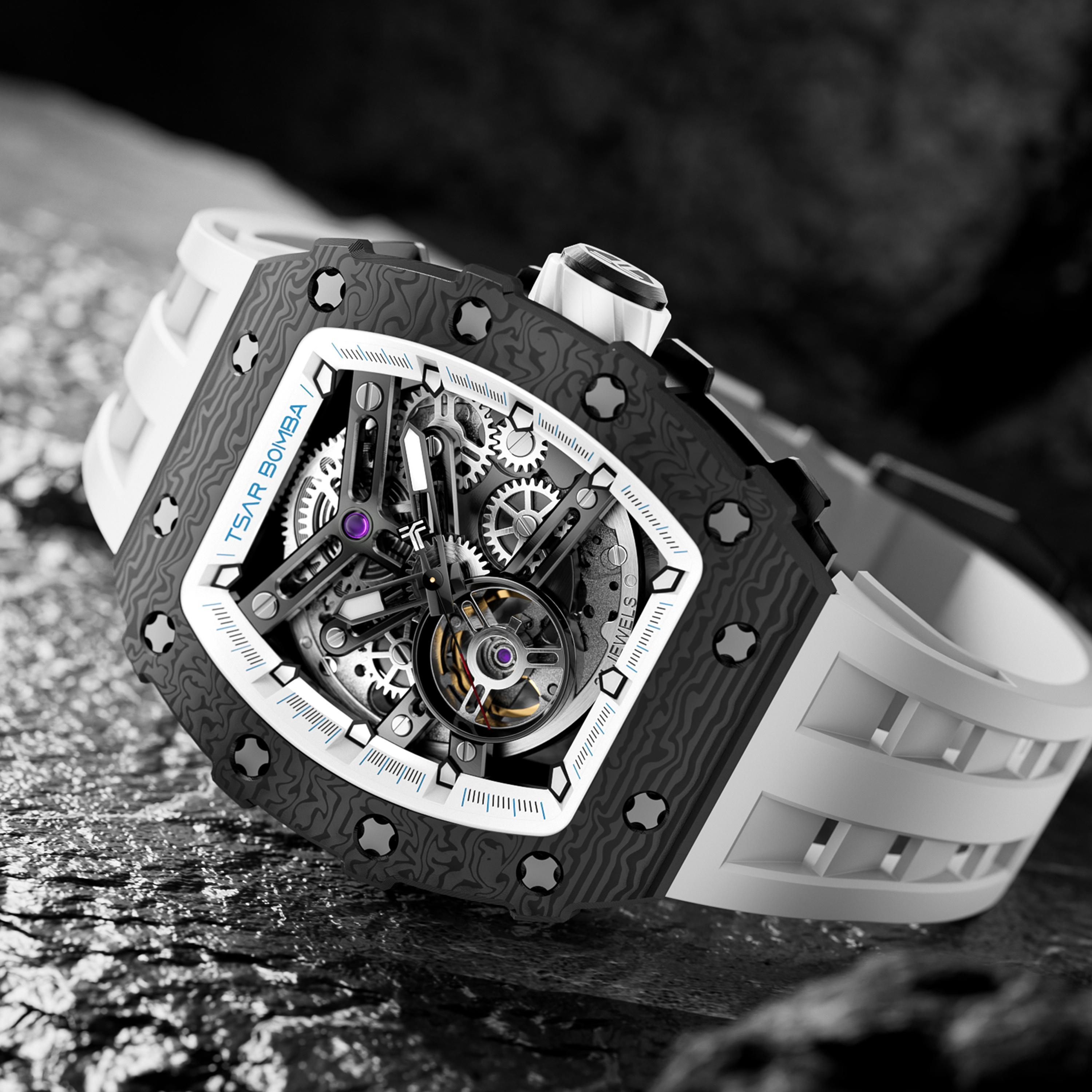 تسار بومبا - ساعة رجالية أوتوماتيكية من السيليكون - أبيض - 43 مم | TB8208CF-40-men-watchesandjewellery-watches-image-2