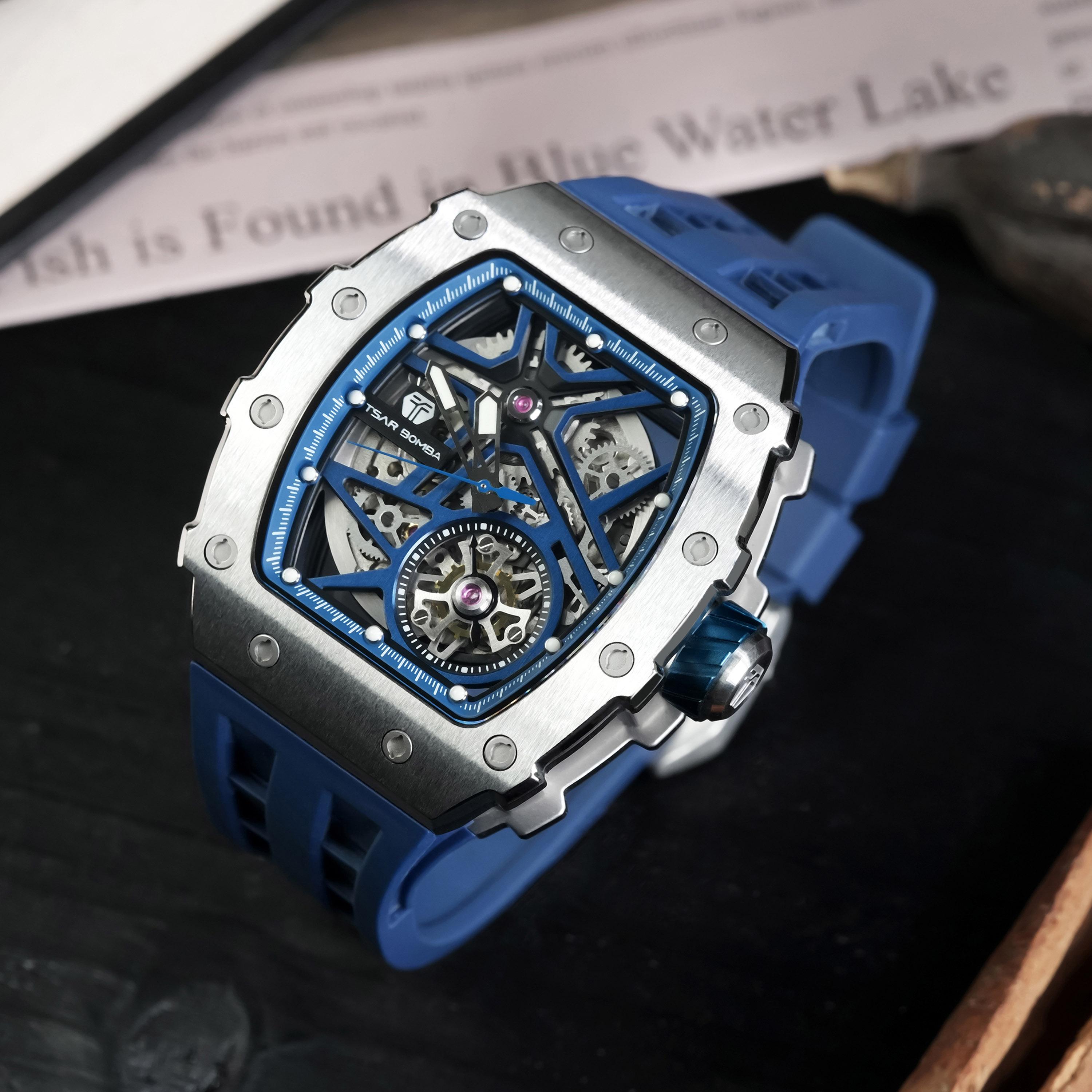 تسار بومبا - ساعة رجالية أوتوماتيكية من السيليكون - أزرق - 43 مم | TB8209A-03-men-watchesandjewellery-watches-image-2
