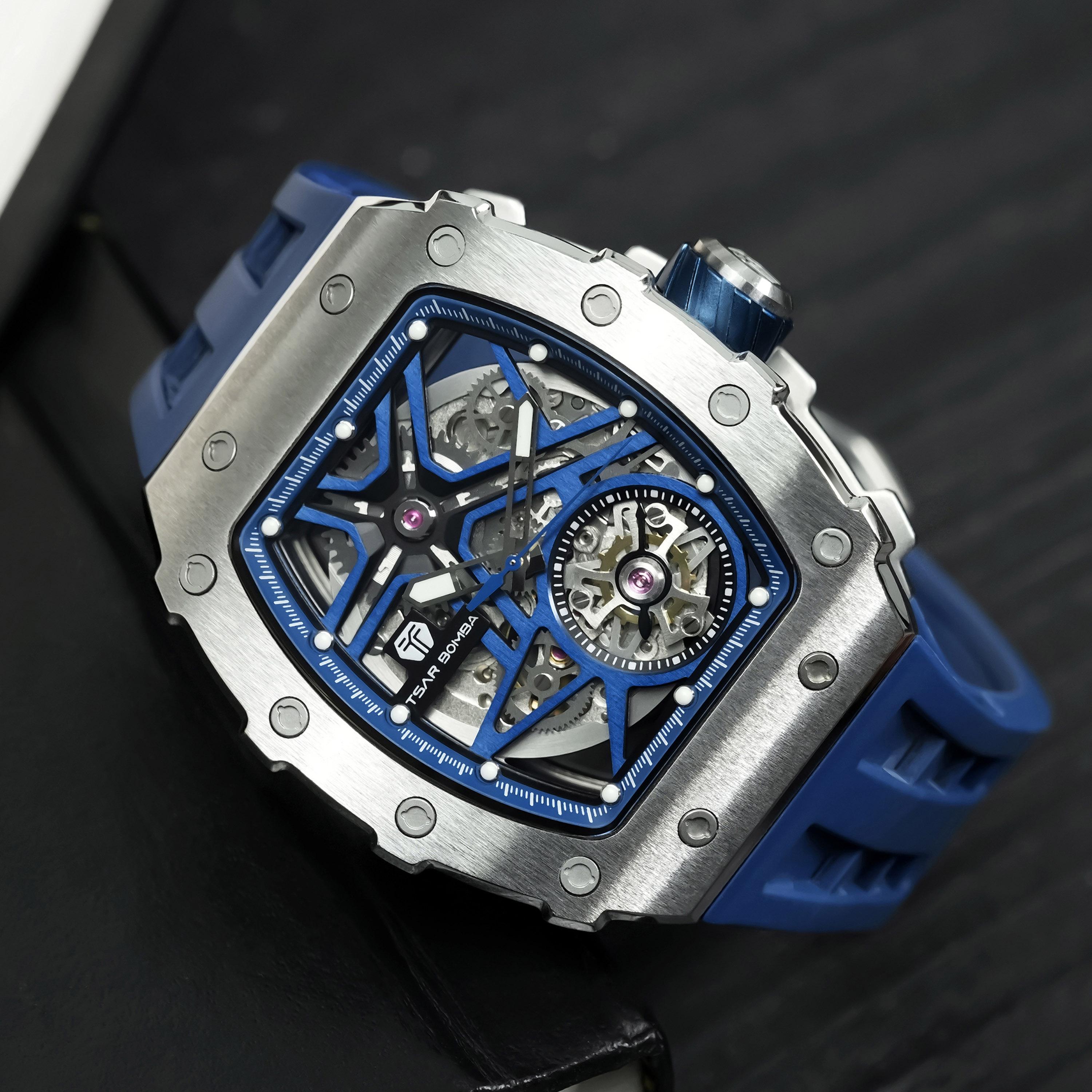 تسار بومبا - ساعة رجالية أوتوماتيكية من السيليكون - أزرق - 43 مم | TB8209A-03-men-watchesandjewellery-watches-image-3