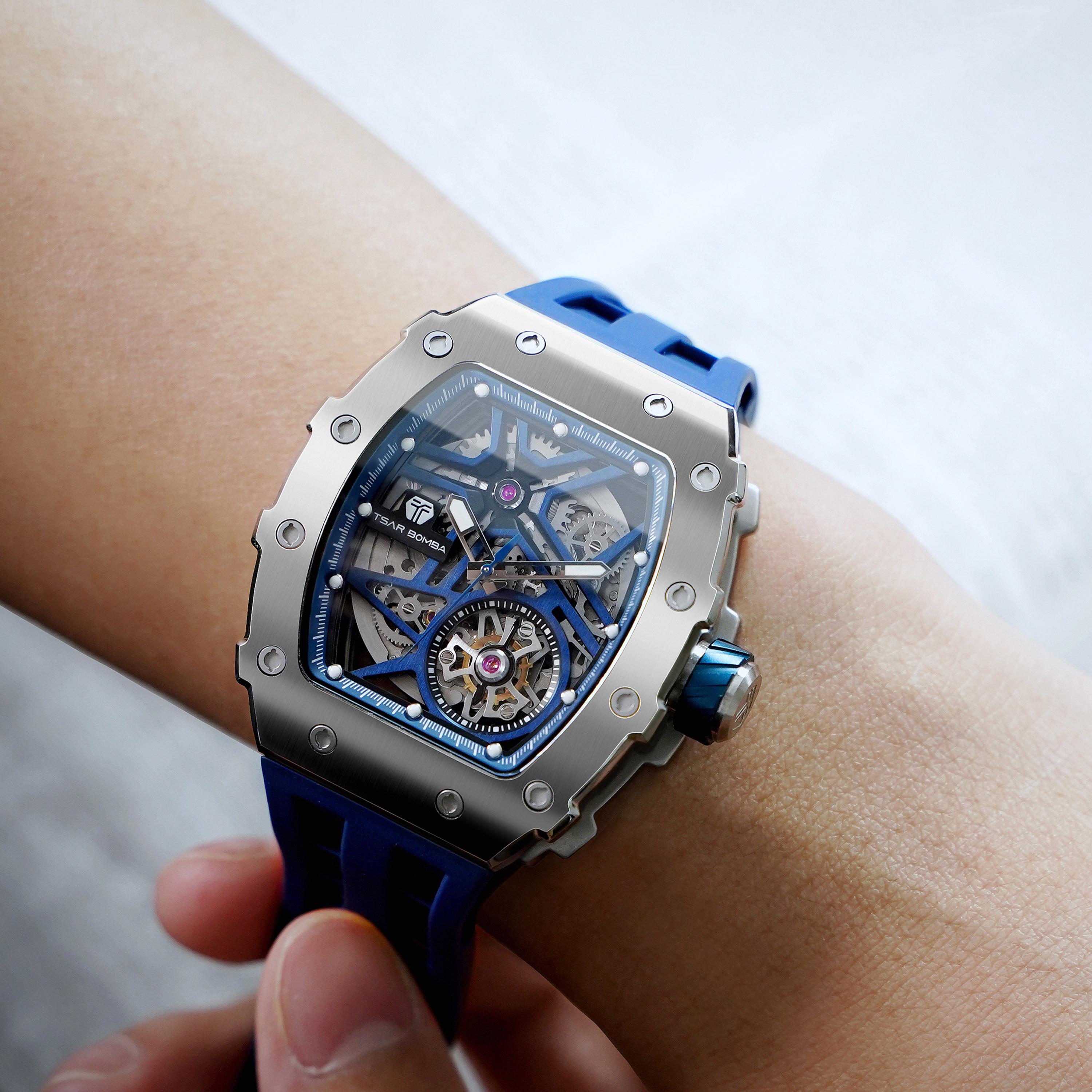 تسار بومبا - ساعة رجالية أوتوماتيكية من السيليكون - أزرق - 43 مم | TB8209A-03-men-watchesandjewellery-watches-image-4