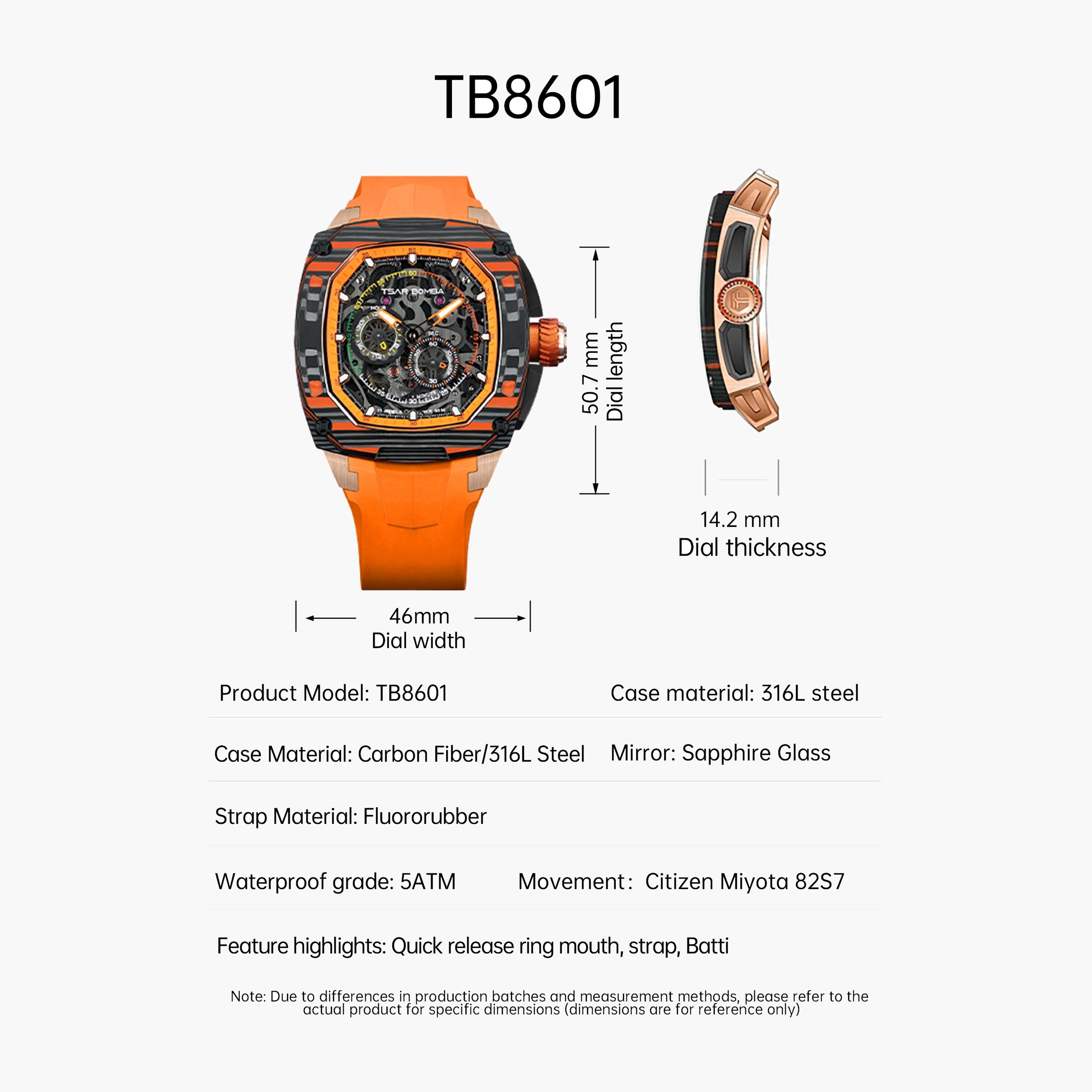 تسار بومبا - ساعة رجالية أوتوماتيكية من السيليكون - متعددة الألوان - 43 مم | TB8601-03-men-watchesandjewellery-watches-image-6