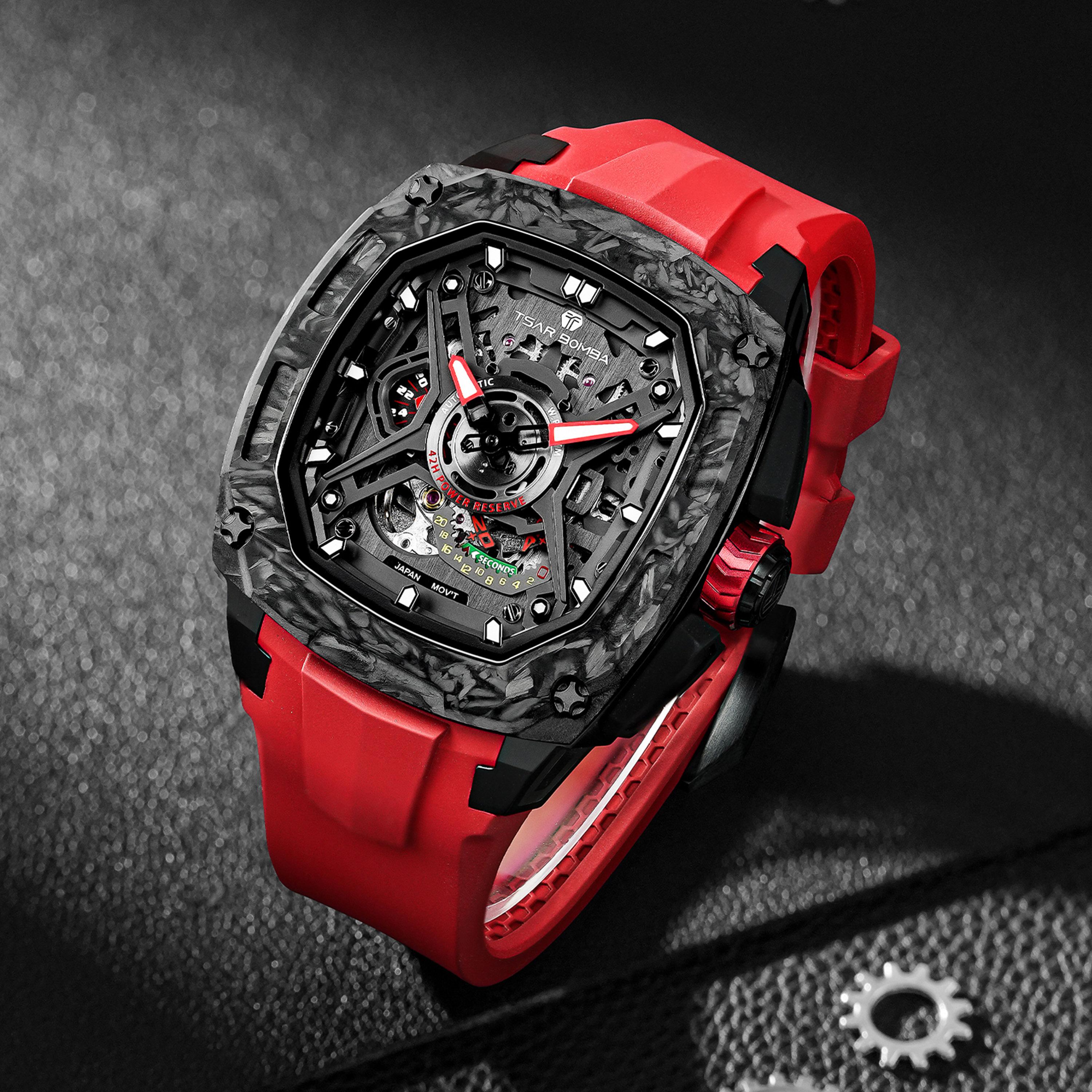 تسار بومبا - ساعة رجالية أوتوماتيكية من السيليكون - أحمر - 43 مم | TB8605A-01-men-watchesandjewellery-watches-image-2