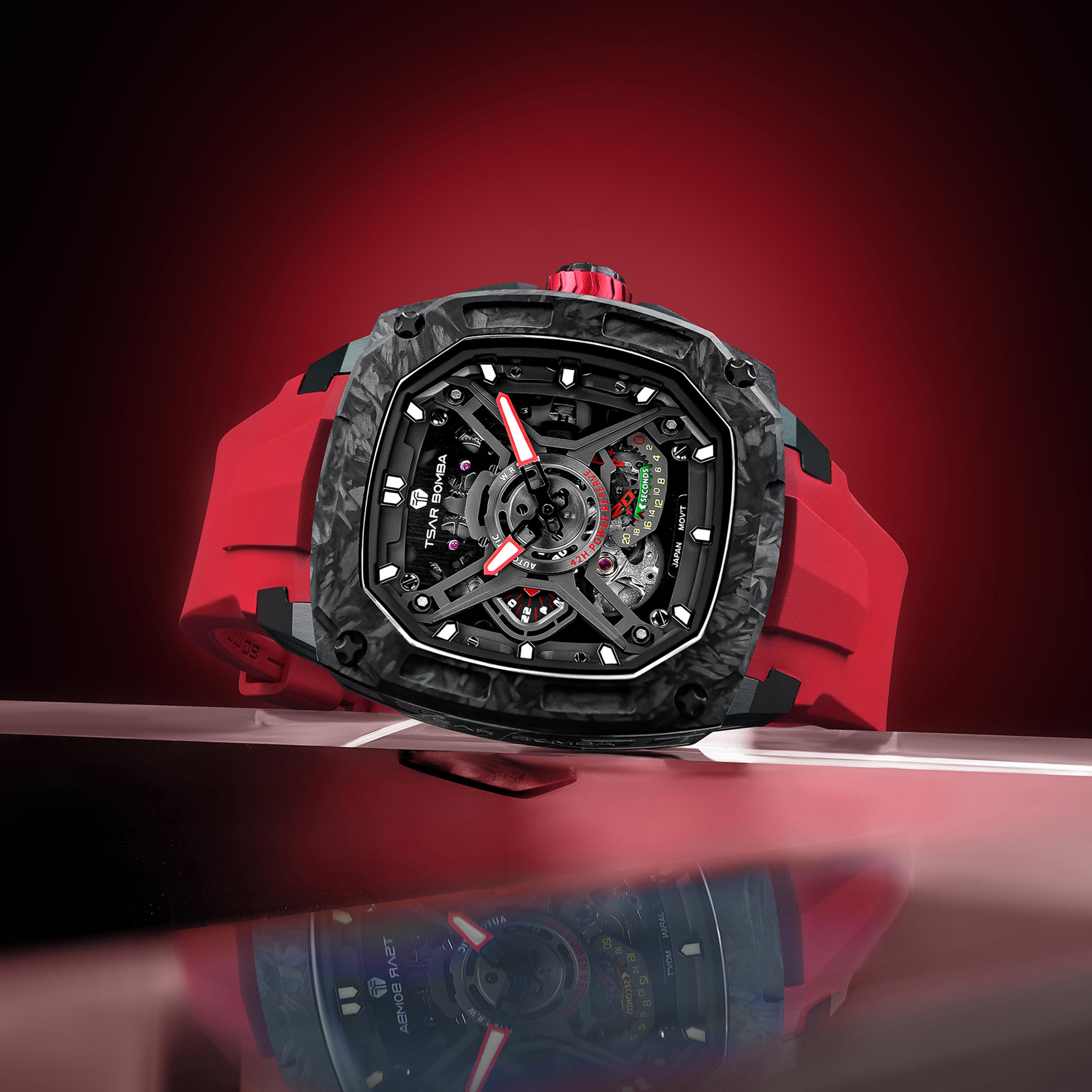 تسار بومبا - ساعة رجالية أوتوماتيكية من السيليكون - أحمر - 43 مم | TB8605A-01-men-watchesandjewellery-watches-image-3