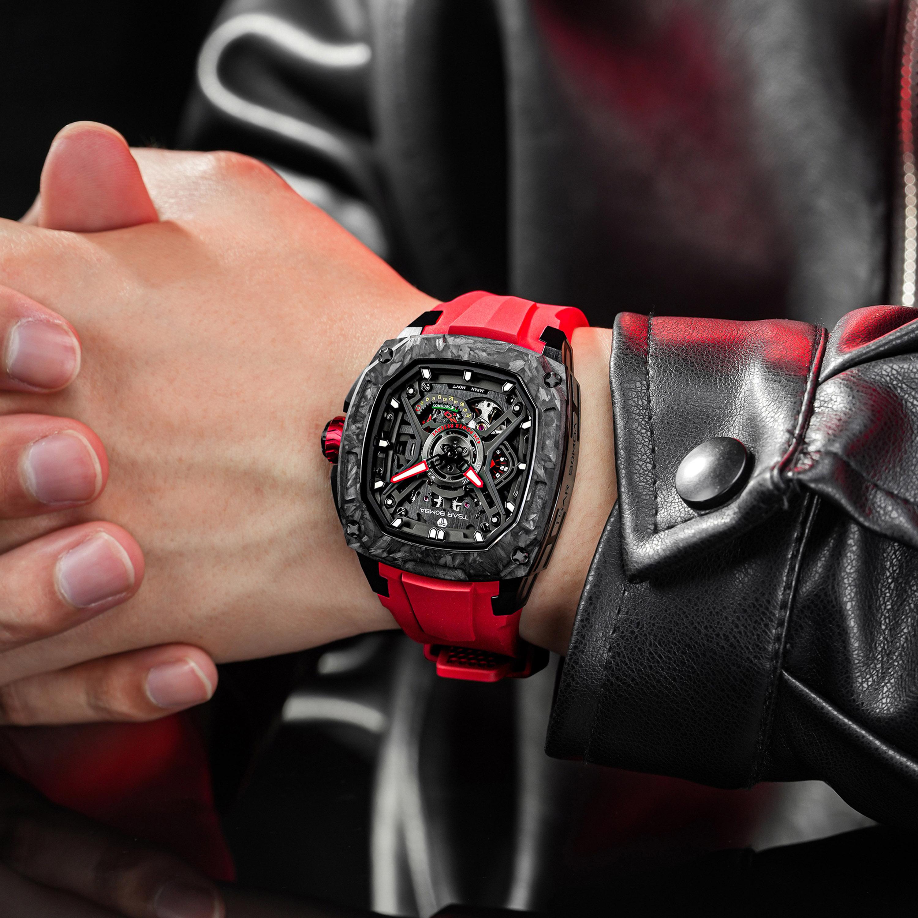 تسار بومبا - ساعة رجالية أوتوماتيكية من السيليكون - أحمر - 43 مم | TB8605A-01-men-watchesandjewellery-watches-image-4