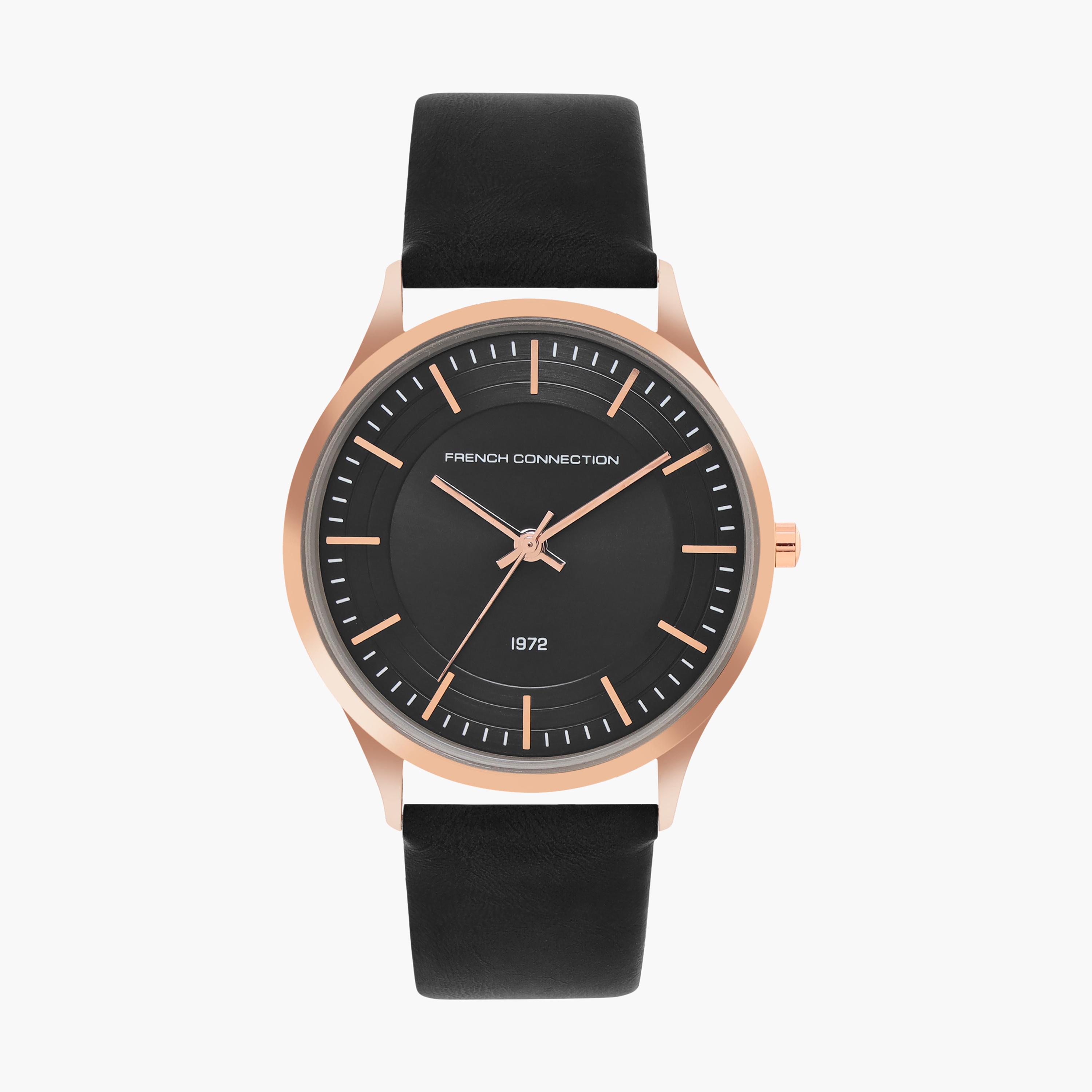 فرينش كونيكشن- ساعة رجالية تناظرية سوار جلدي لون أسود  42 مم | FCN00047B-men-watchesandjewellery-watches-image-1