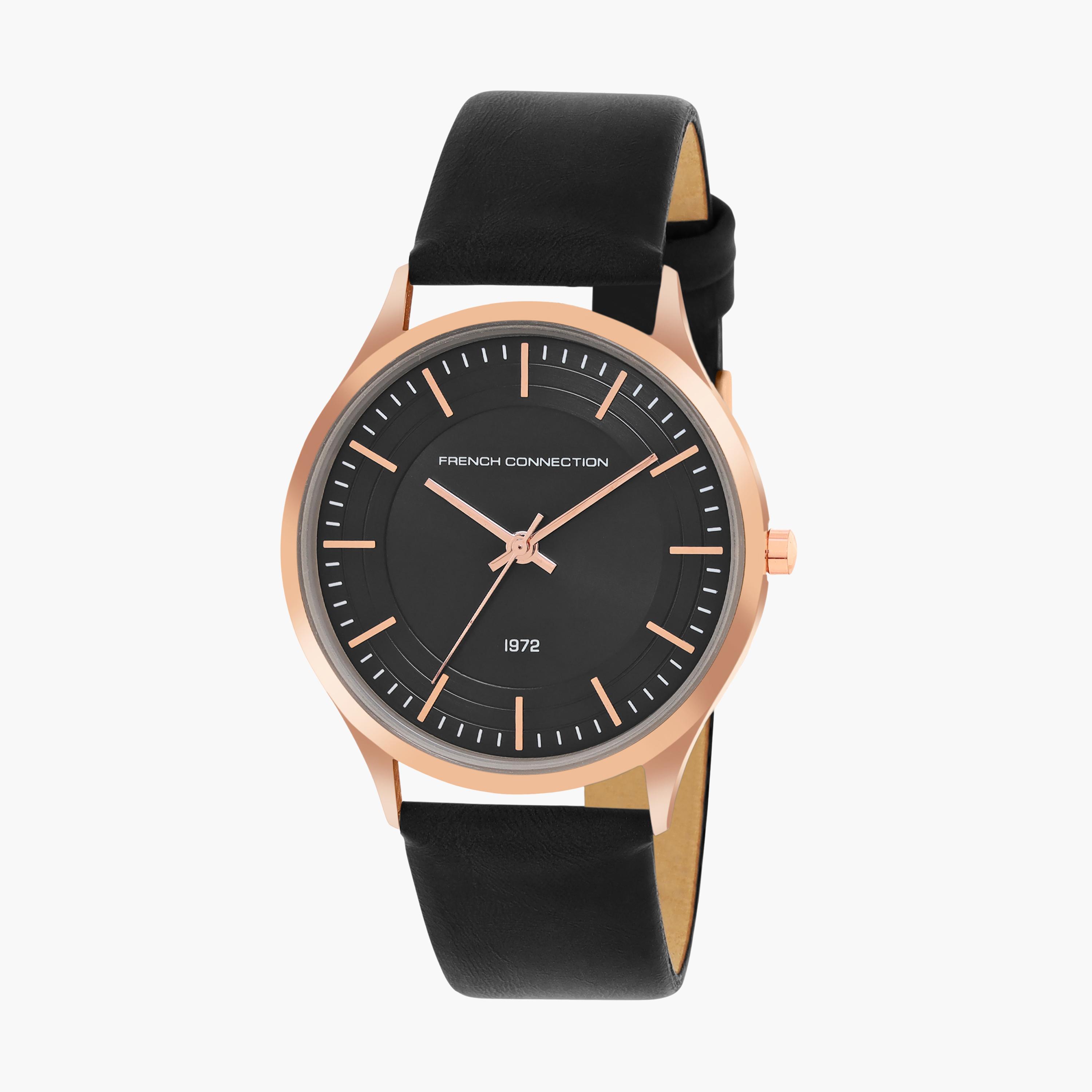 فرينش كونيكشن- ساعة رجالية تناظرية سوار جلدي لون أسود  42 مم | FCN00047B-men-watchesandjewellery-watches-image-2