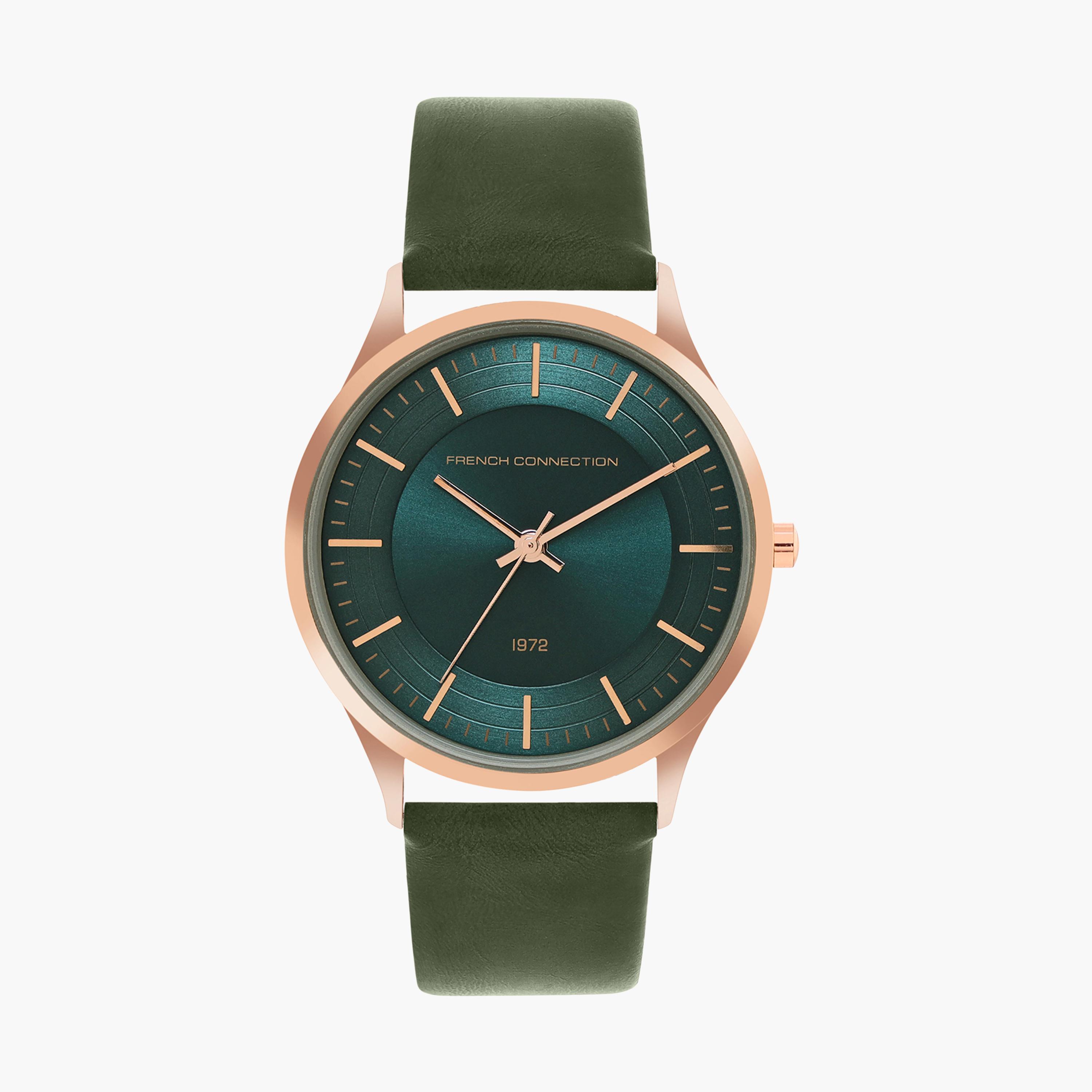 فرينش كونيكشن- ساعة رجالية تناظرية سوار جلدي لون أخضر  42 مم | FCN00047C-men-watchesandjewellery-watches-image-1