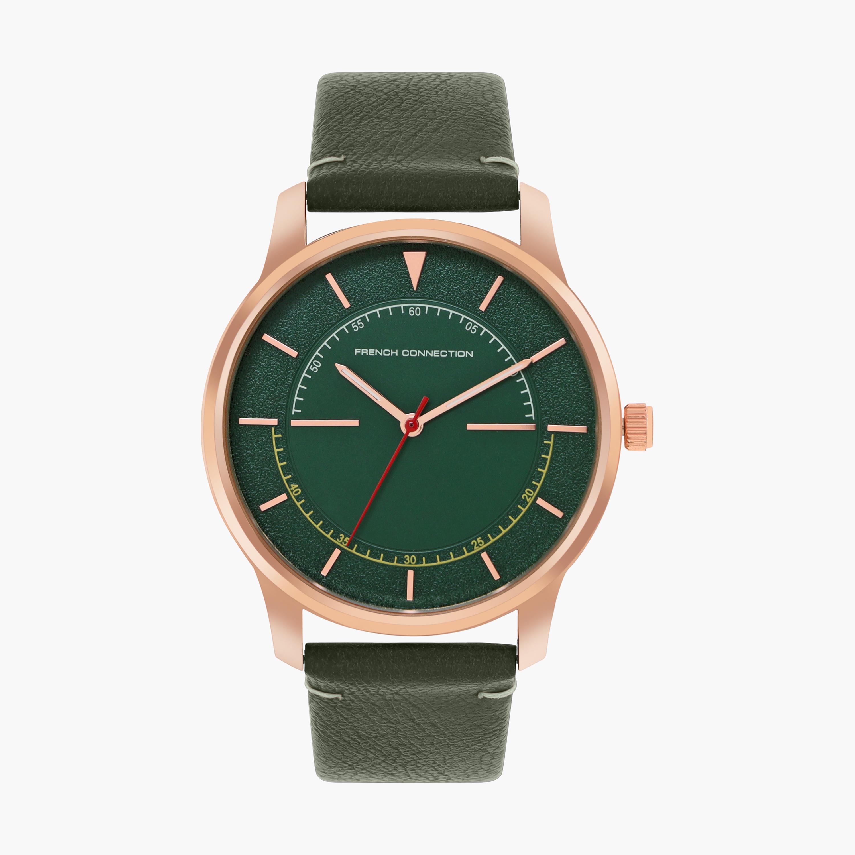 فرينش كونيكشن- ساعة رجالية تناظرية سوار جلدي لون أخضر  43 مم | FCN00053C-men-watchesandjewellery-watches-image-1