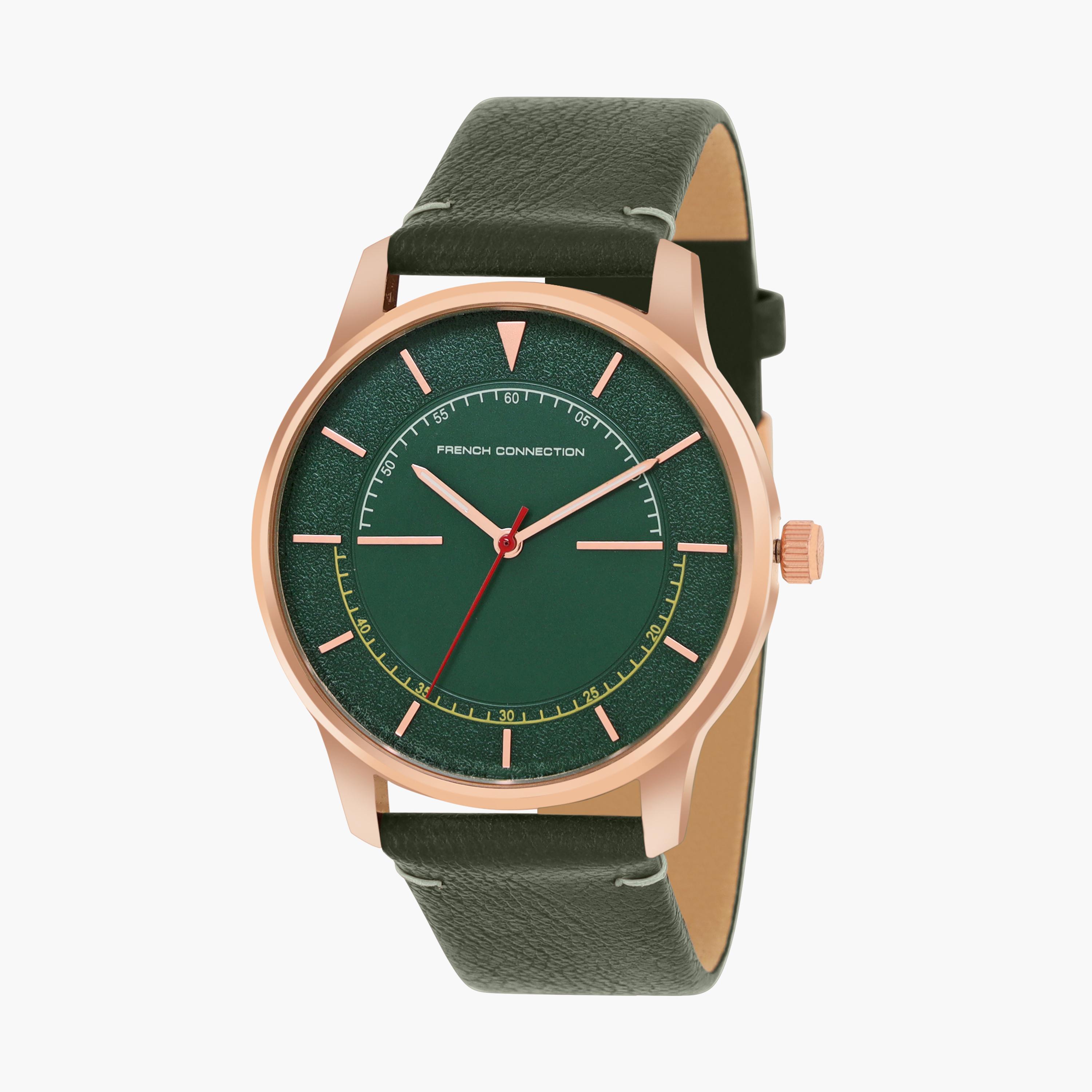 فرينش كونيكشن- ساعة رجالية تناظرية سوار جلدي لون أخضر  43 مم | FCN00053C-men-watchesandjewellery-watches-image-2