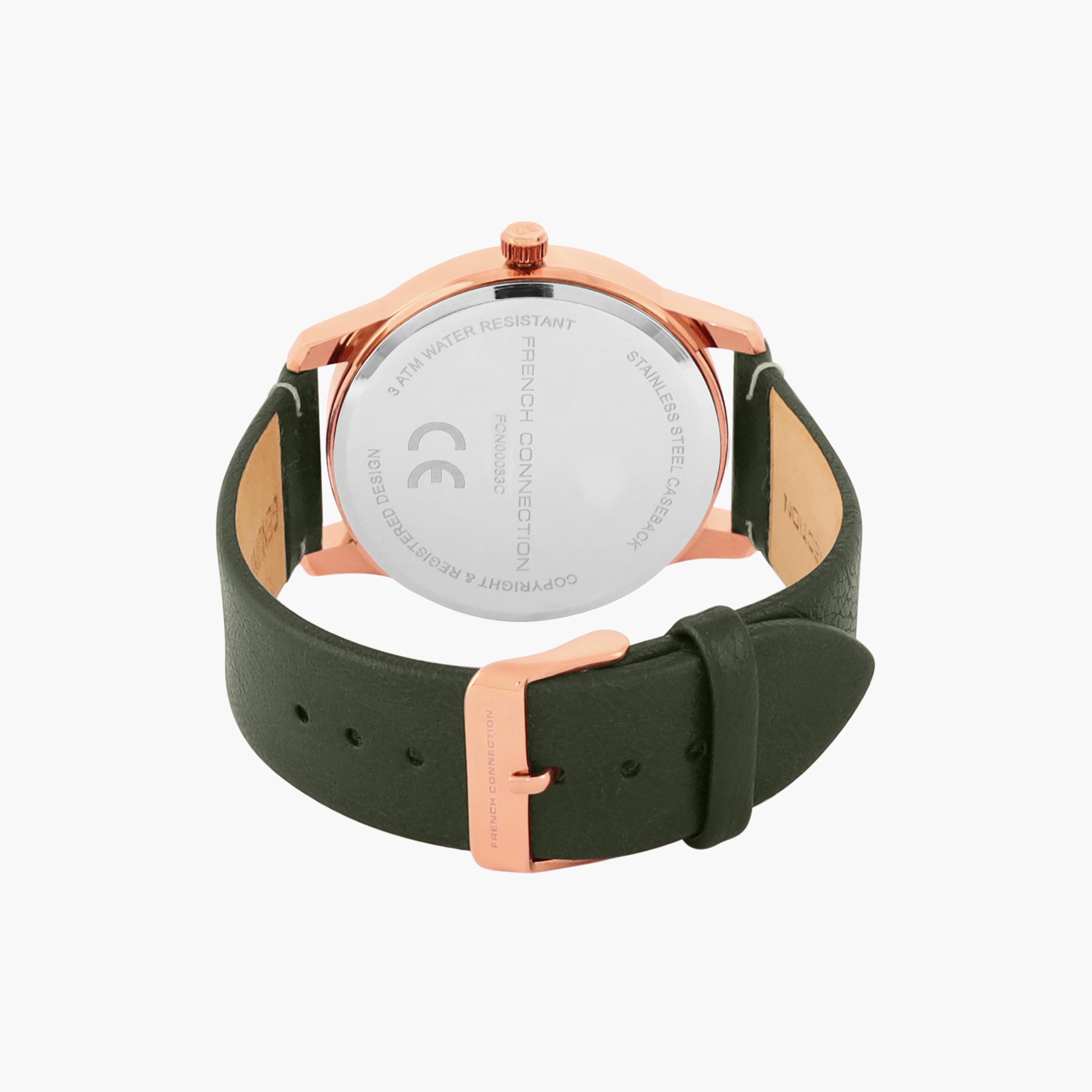 فرينش كونيكشن- ساعة رجالية تناظرية سوار جلدي لون أخضر  43 مم | FCN00053C-men-watchesandjewellery-watches-image-3