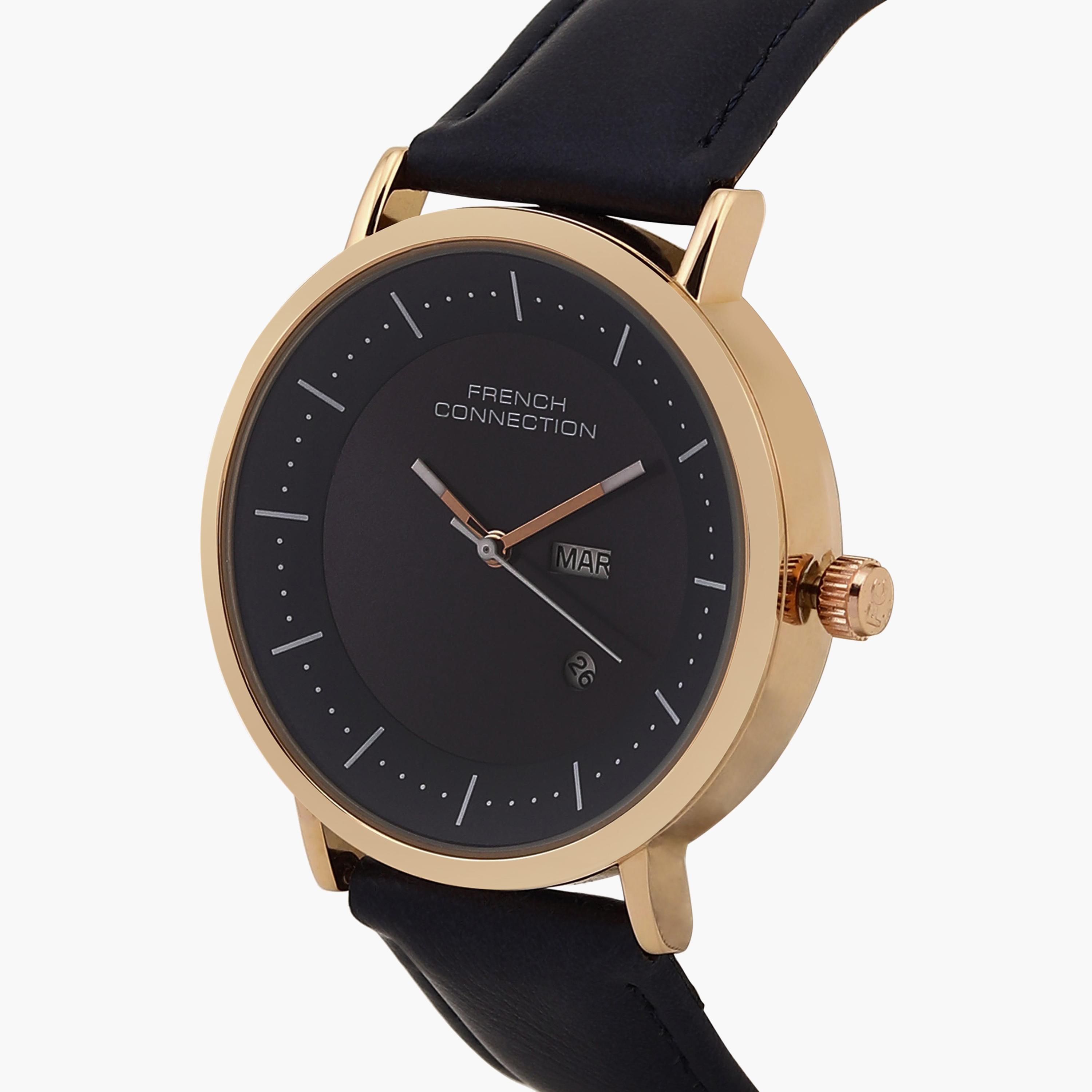 فرينش كونيكشن- ساعة رجالية تناظرية سوار جلدي لون أسود  42 مم | FCN00044C-men-watchesandjewellery-watches-image-2