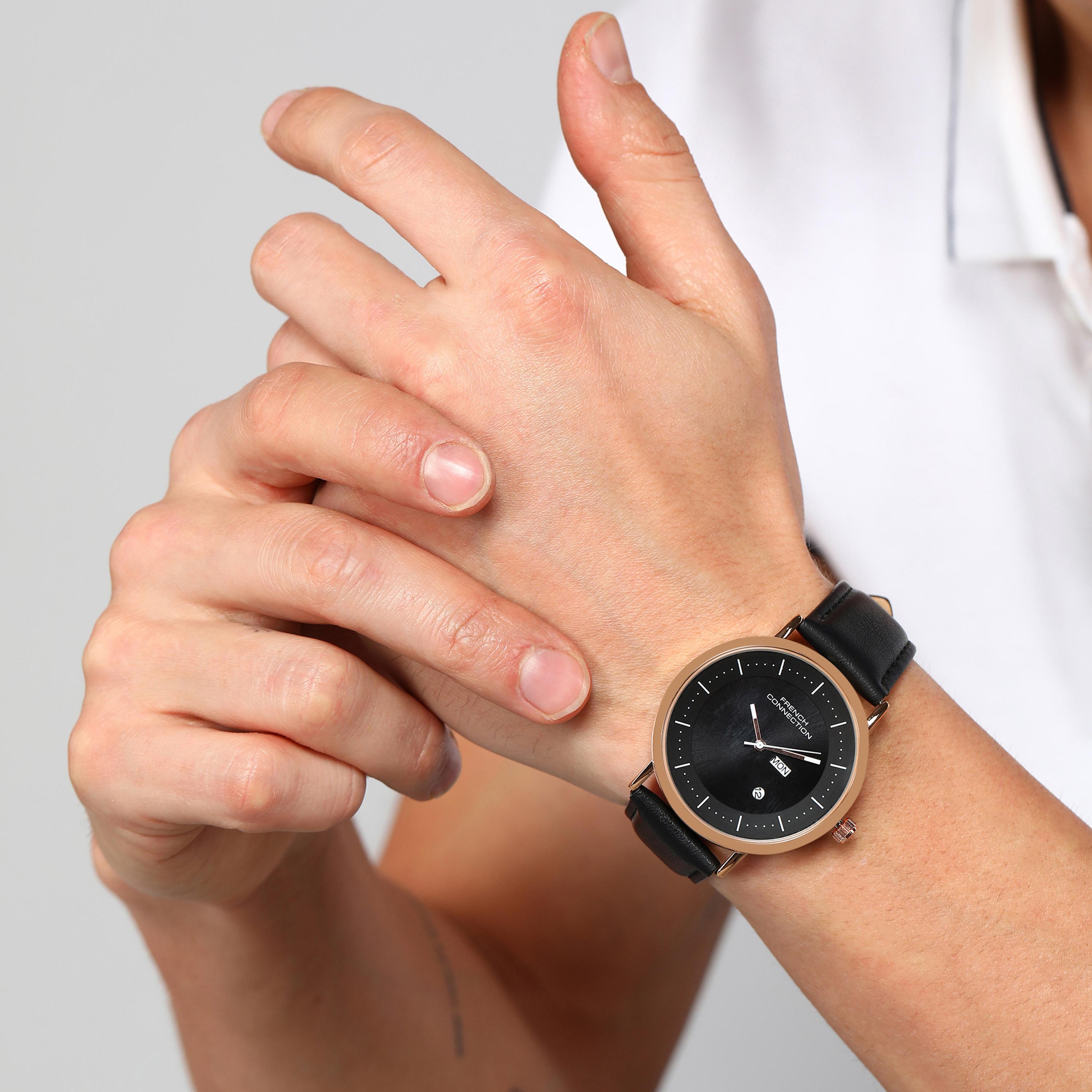 فرينش كونيكشن- ساعة رجالية تناظرية سوار جلدي لون أسود  42 مم | FCN00044C-men-watchesandjewellery-watches-image-8