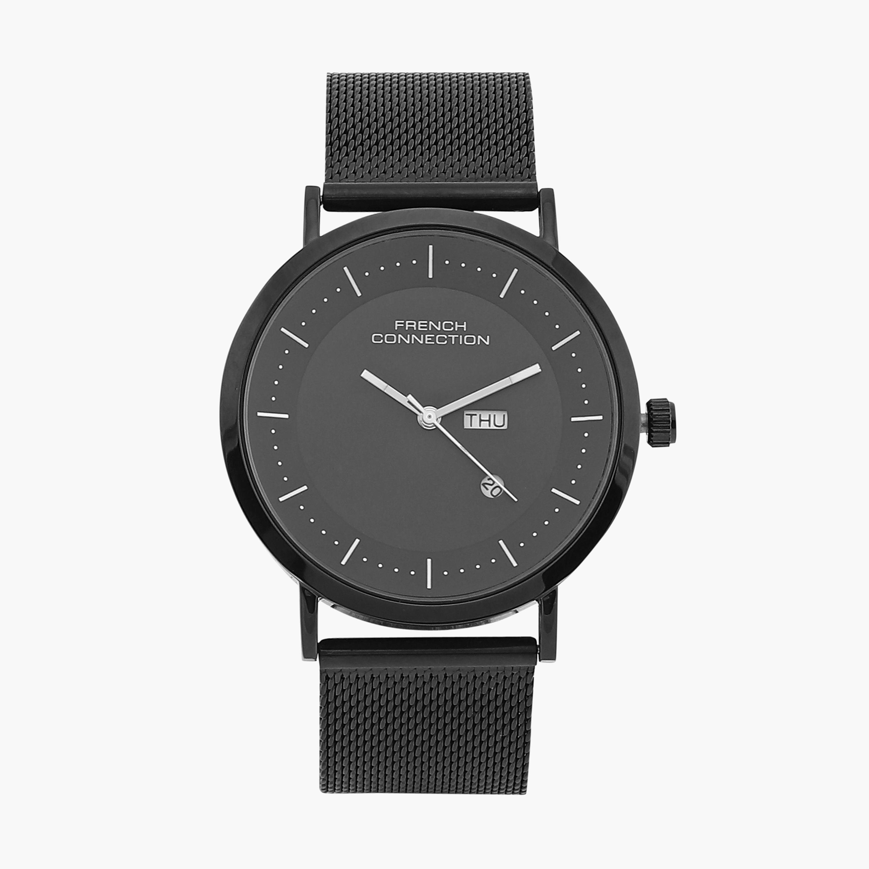 فرينش كونيكشن- ساعة رجالية تناظرية سوار ستانلس ستيل لون أسود  42 مم | FCN00044E-men-watchesandjewellery-watches-image-1