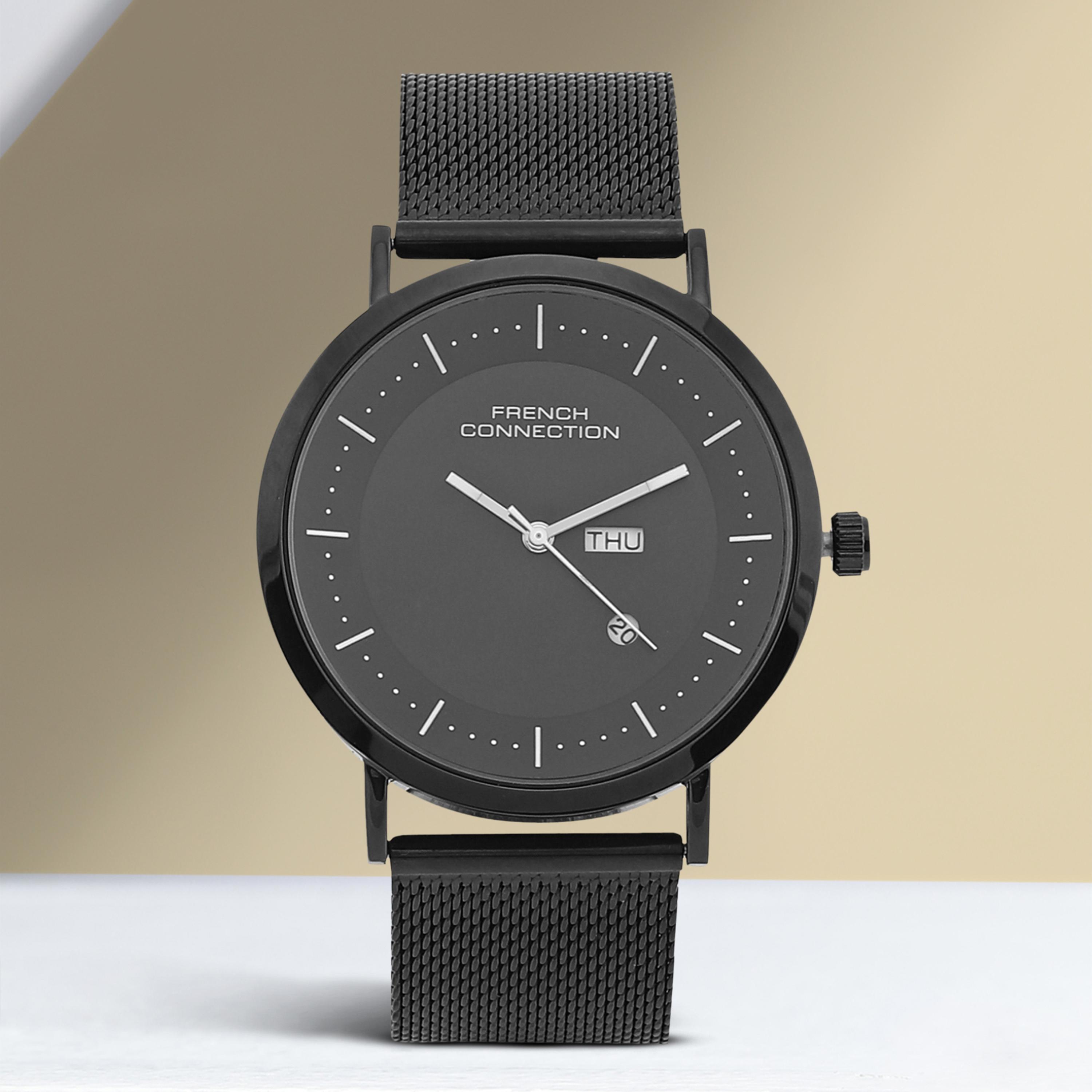 فرينش كونيكشن- ساعة رجالية تناظرية سوار ستانلس ستيل لون أسود  42 مم | FCN00044E-men-watchesandjewellery-watches-image-4