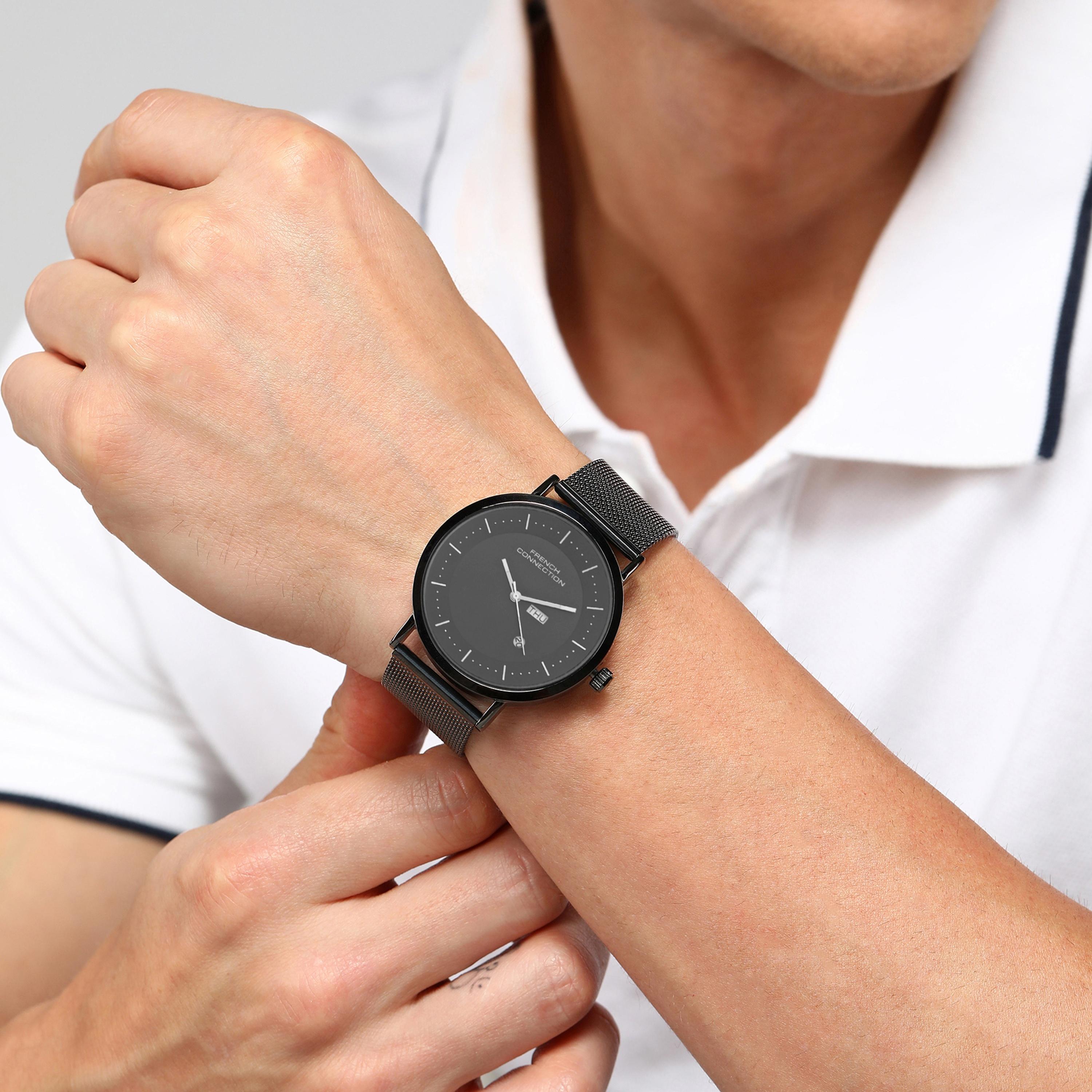 فرينش كونيكشن- ساعة رجالية تناظرية سوار ستانلس ستيل لون أسود  42 مم | FCN00044E-men-watchesandjewellery-watches-image-6