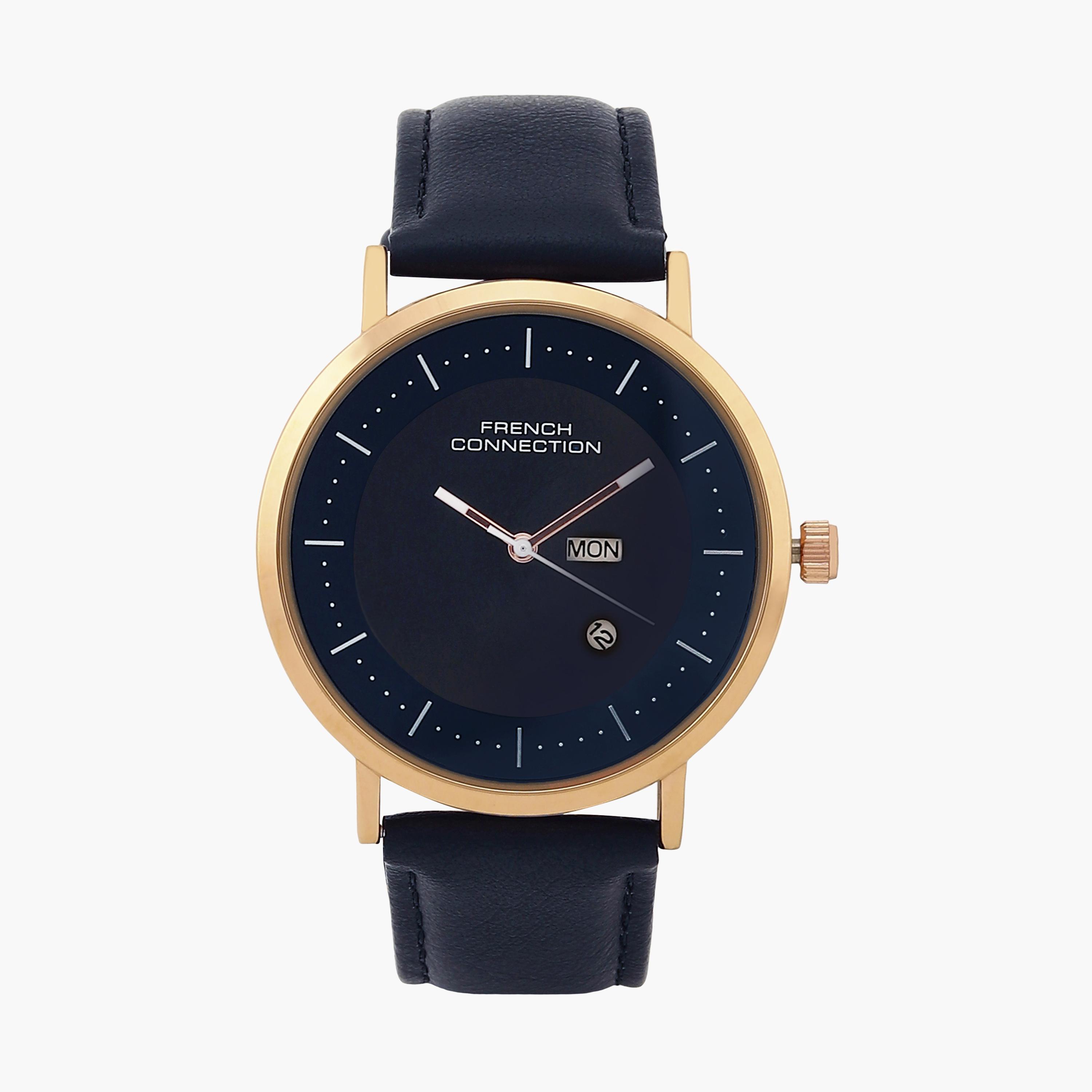 فرينش كونيكشن- ساعة رجالية تناظرية سوار جلدي لون أزرق  42 مم | FCN00044B-men-watchesandjewellery-watches-image-1