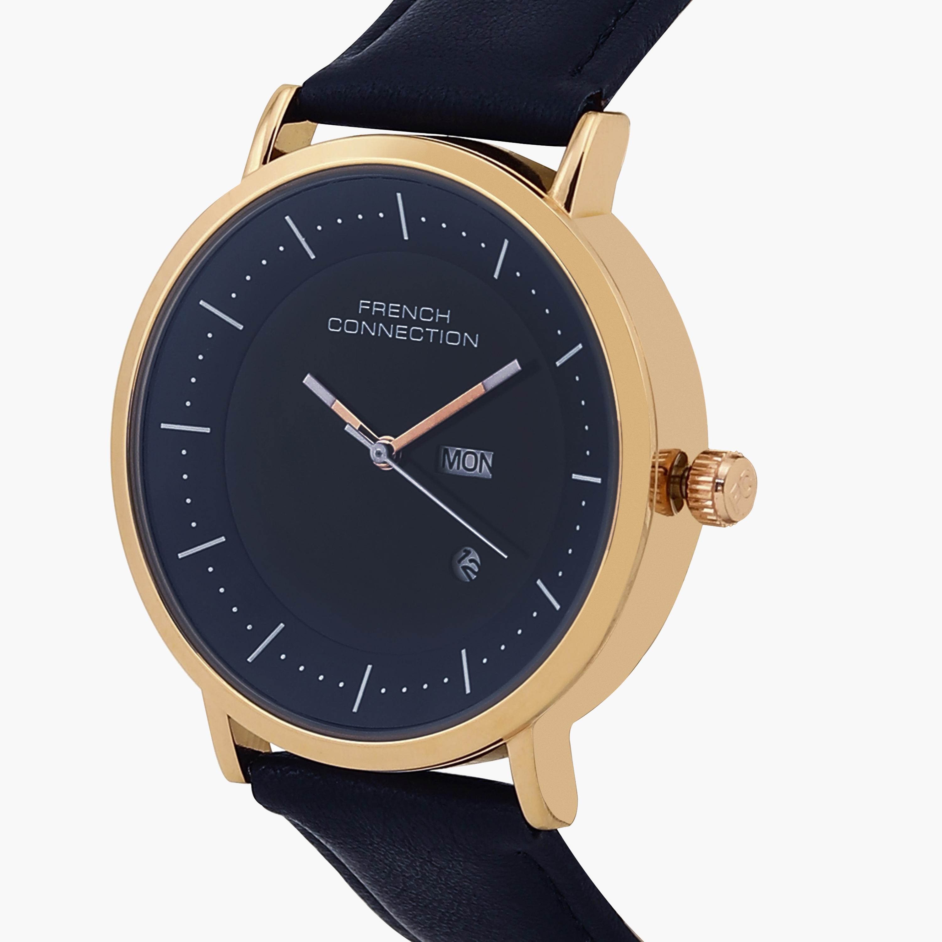 فرينش كونيكشن- ساعة رجالية تناظرية سوار جلدي لون أزرق  42 مم | FCN00044B-men-watchesandjewellery-watches-image-2