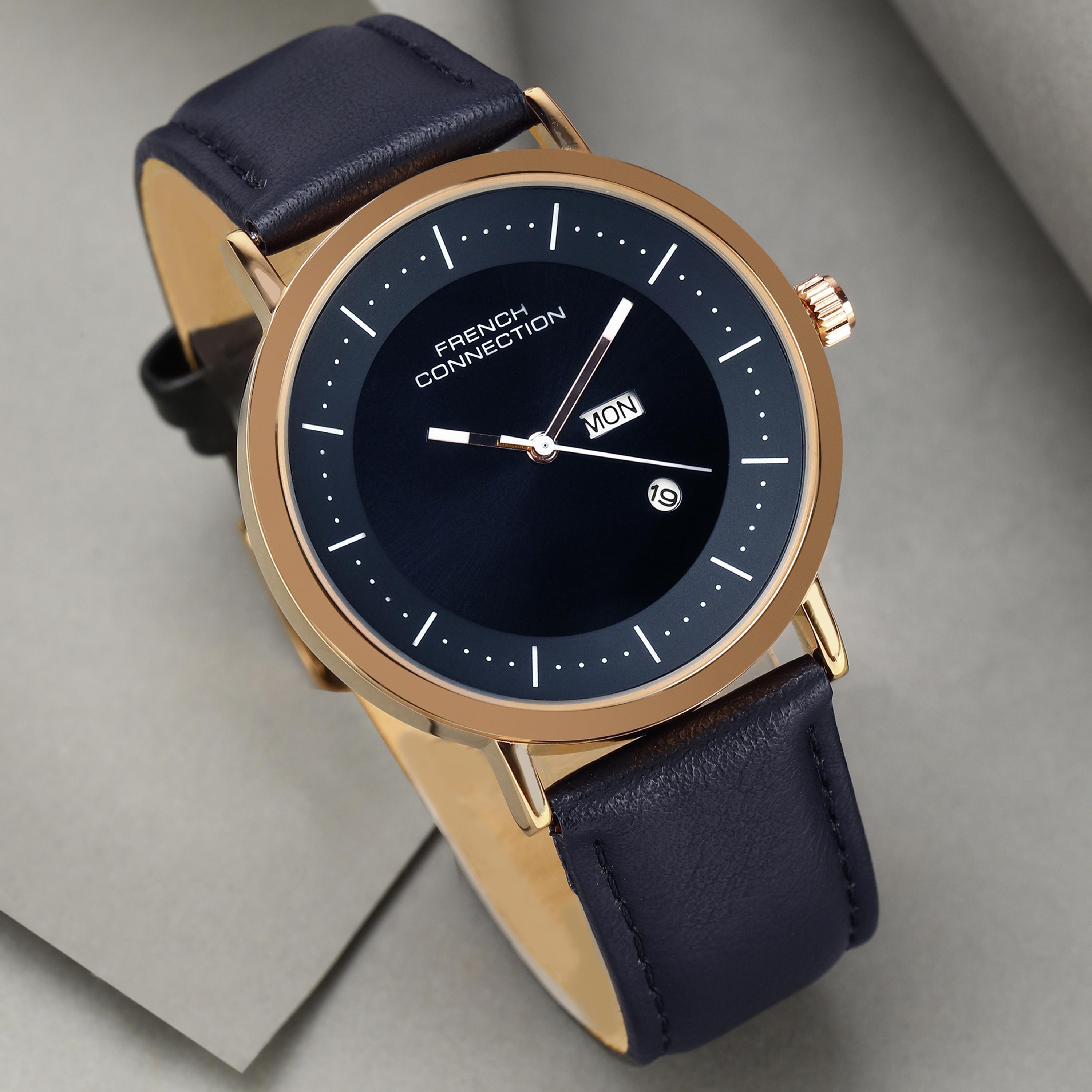 فرينش كونيكشن- ساعة رجالية تناظرية سوار جلدي لون أزرق  42 مم | FCN00044B-men-watchesandjewellery-watches-image-7