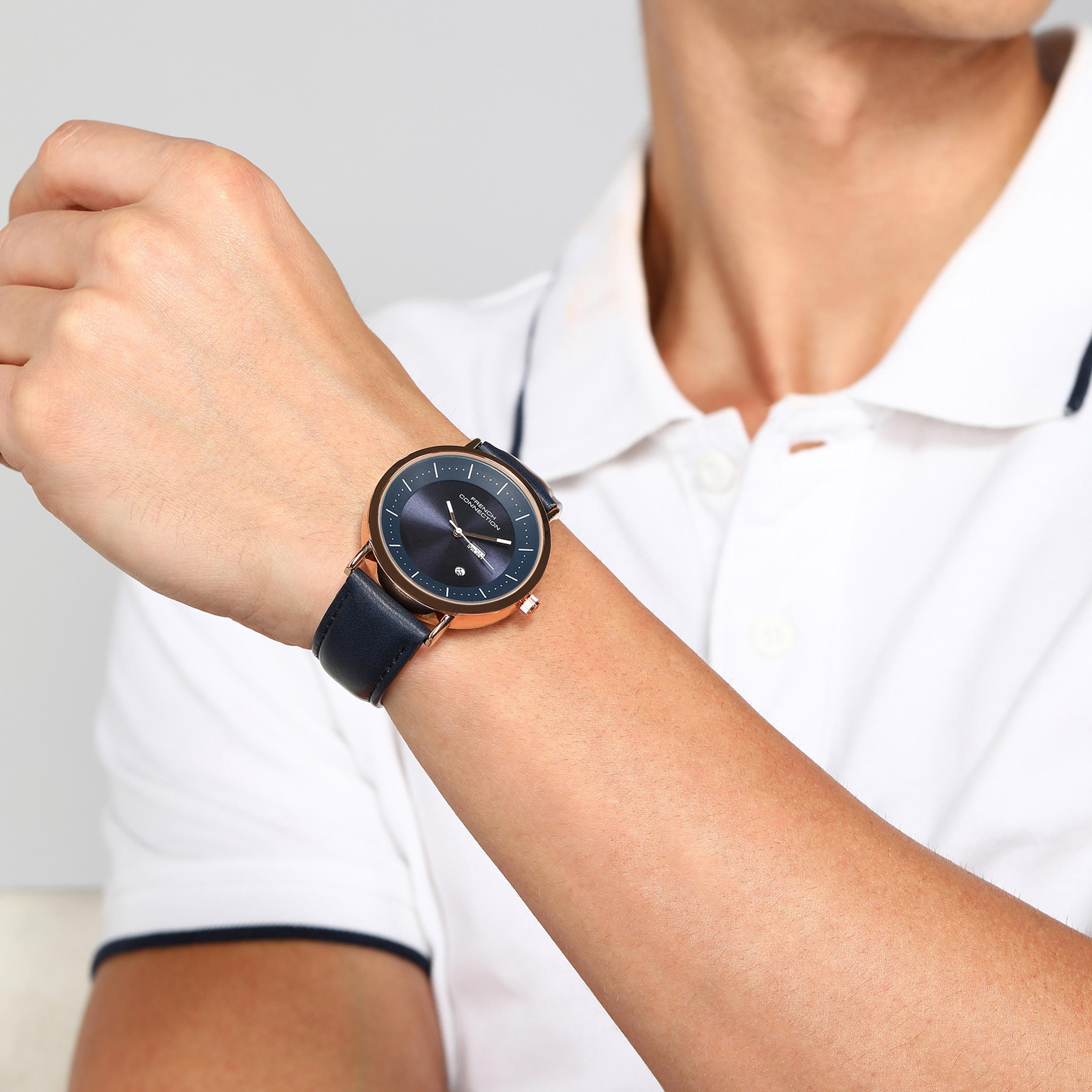 فرينش كونيكشن- ساعة رجالية تناظرية سوار جلدي لون أزرق  42 مم | FCN00044B-men-watchesandjewellery-watches-image-8