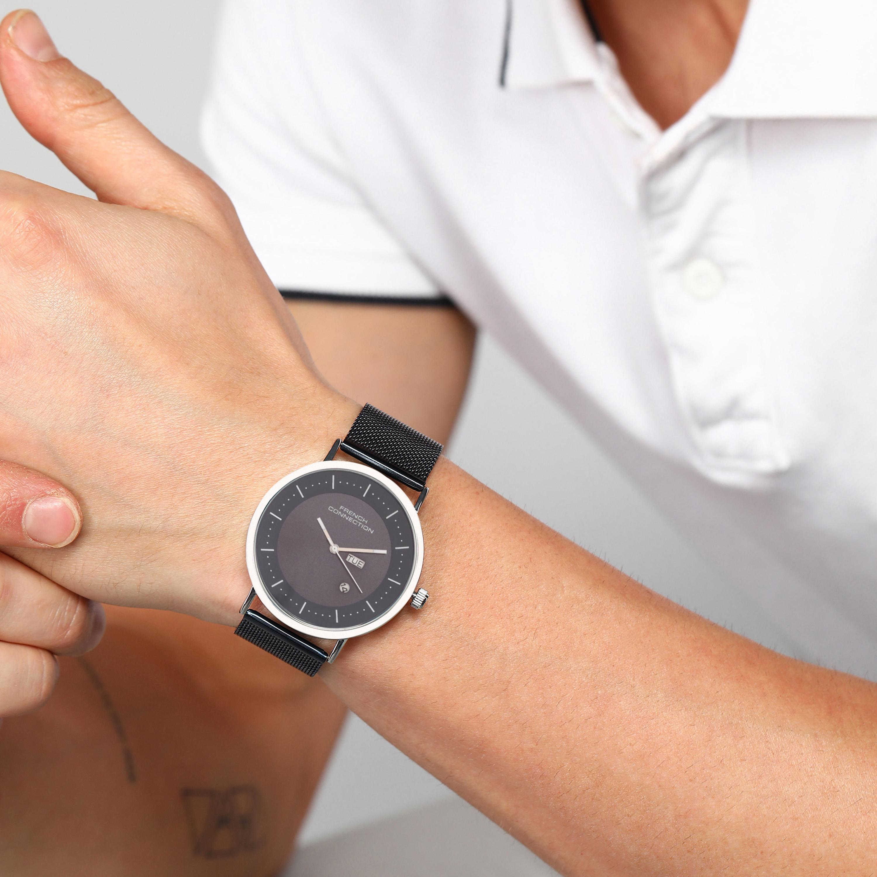 فرينش كونيكشن- ساعة رجالية تناظرية سوار ستانلس ستيل لون أسود  42 مم | FCN00044F-men-watchesandjewellery-watches-image-2