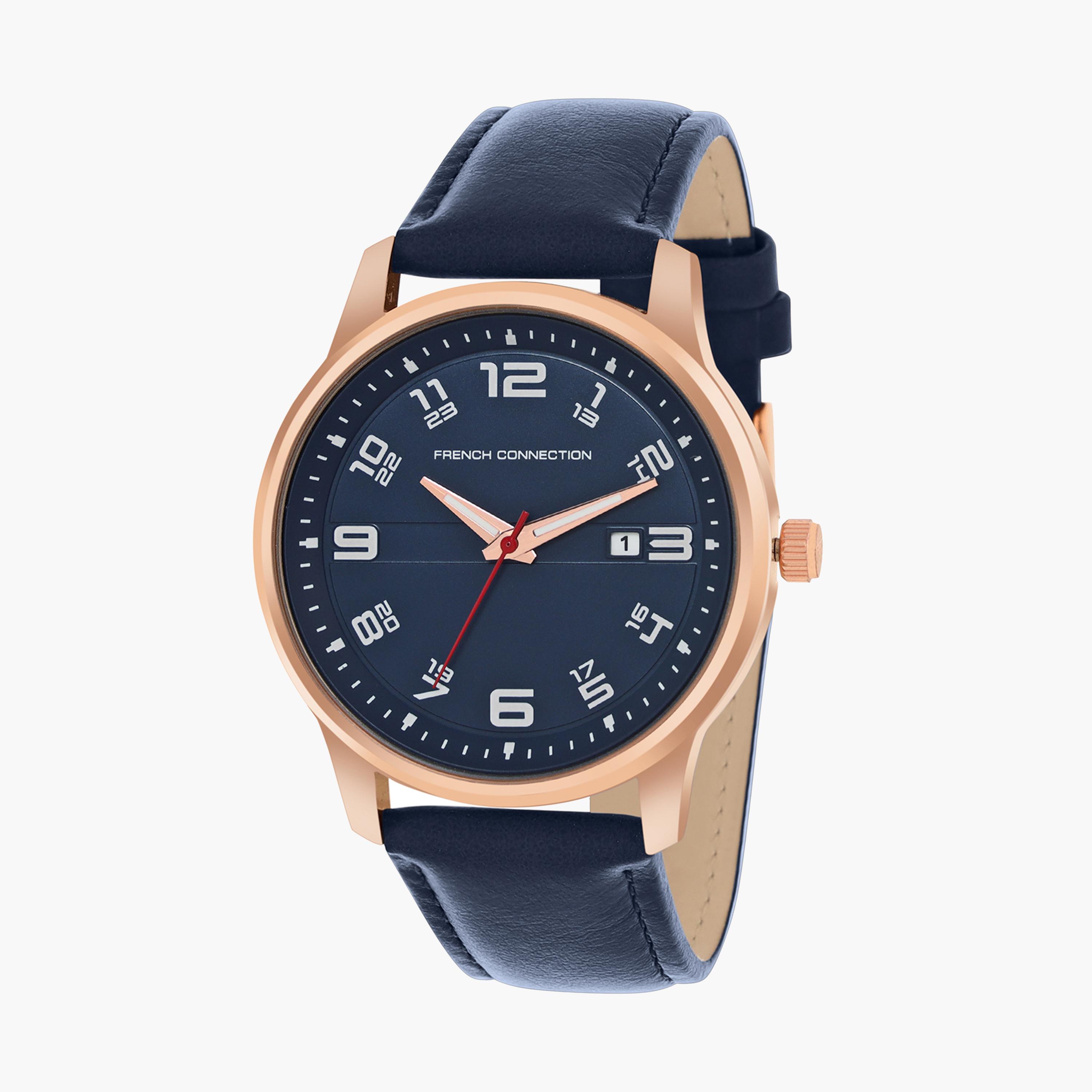 فرينش كونيكشن- ساعة رجالية تناظرية سوار جلدي لون أزرق  43 مم | FCN00046D-men-watchesandjewellery-watches-image-2