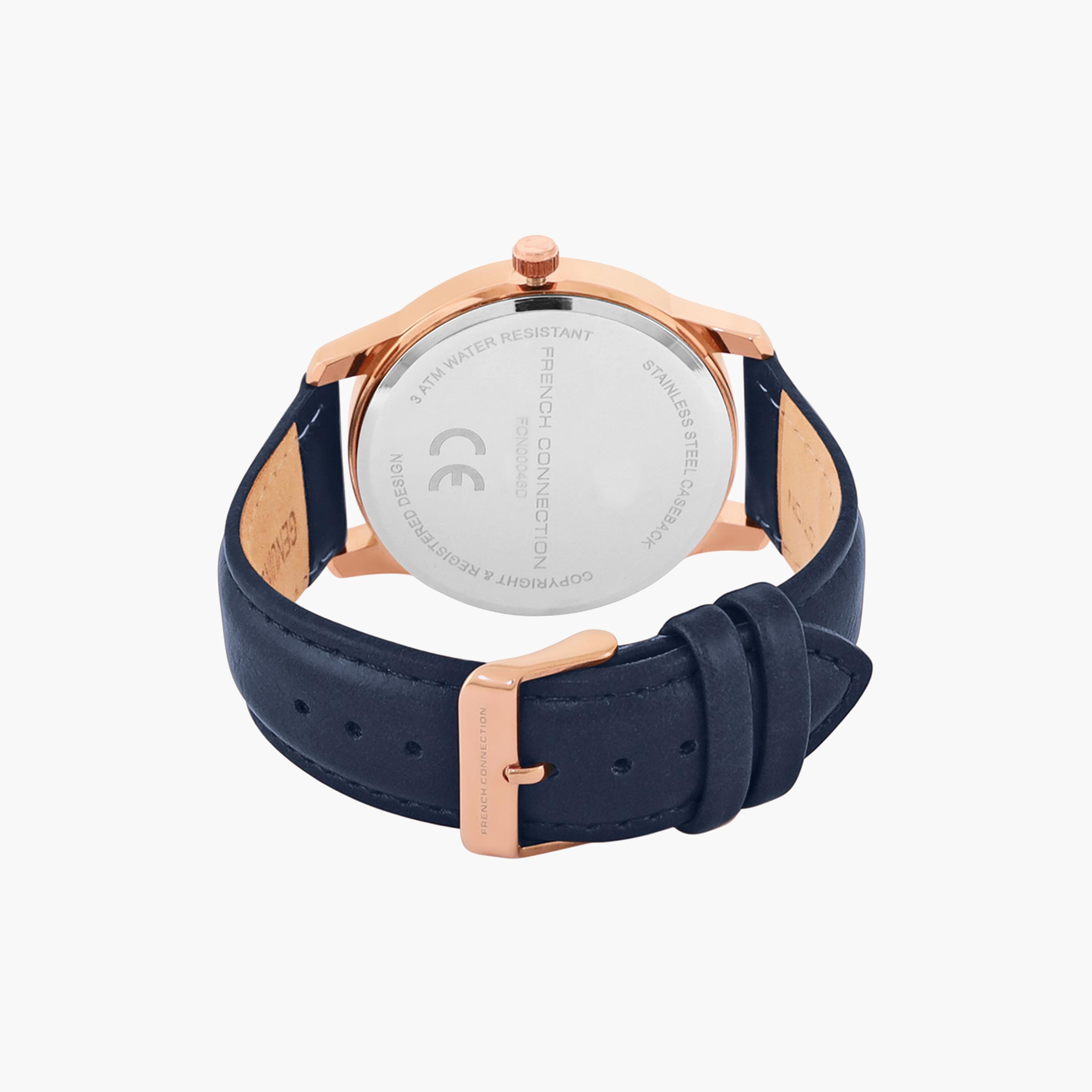 فرينش كونيكشن- ساعة رجالية تناظرية سوار جلدي لون أزرق  43 مم | FCN00046D-men-watchesandjewellery-watches-image-3