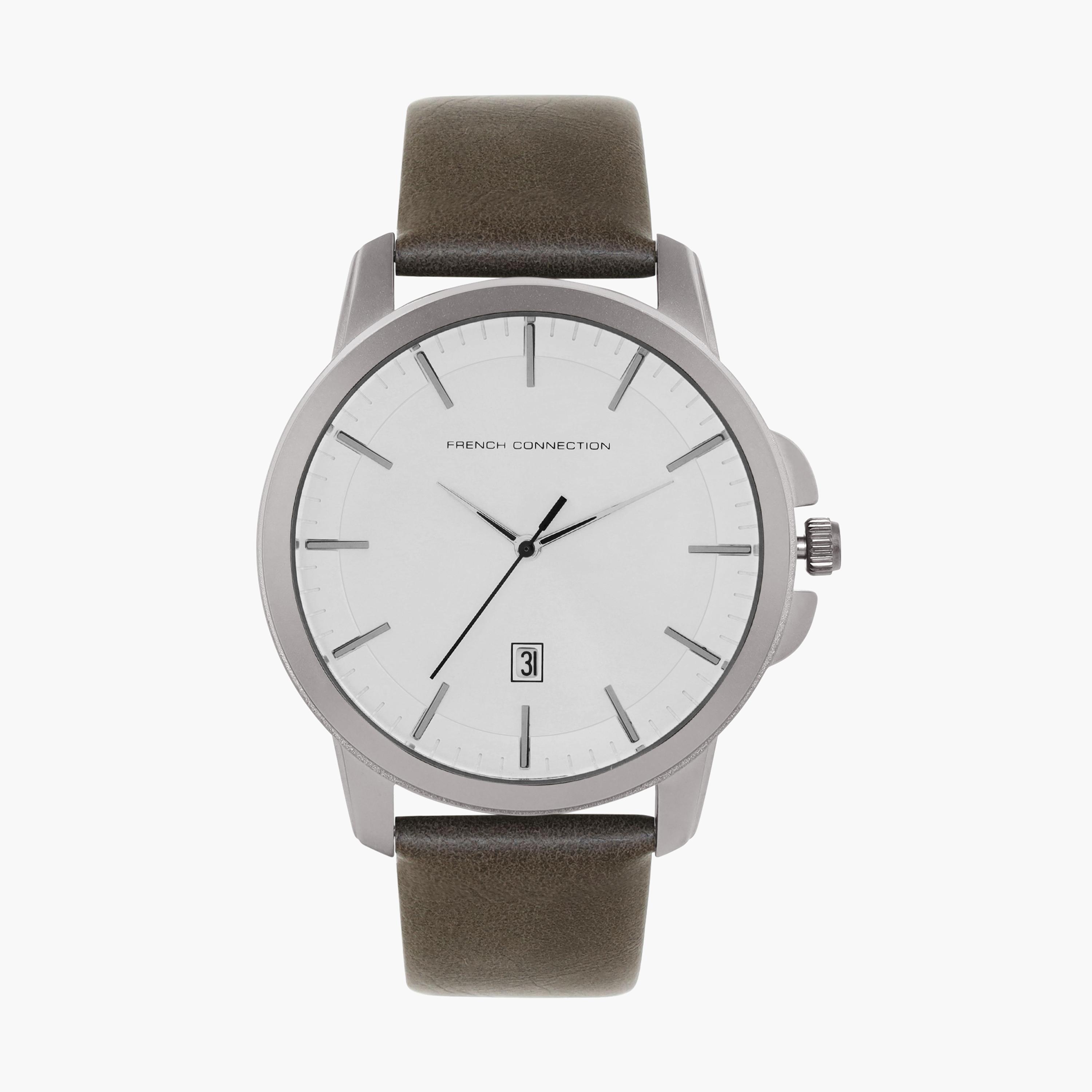 فرينش كونيكشن- ساعة رجالية تناظرية سوار جلدي لون بني  44 مم Brown | FCN00058C-men-watchesandjewellery-watches-image-1