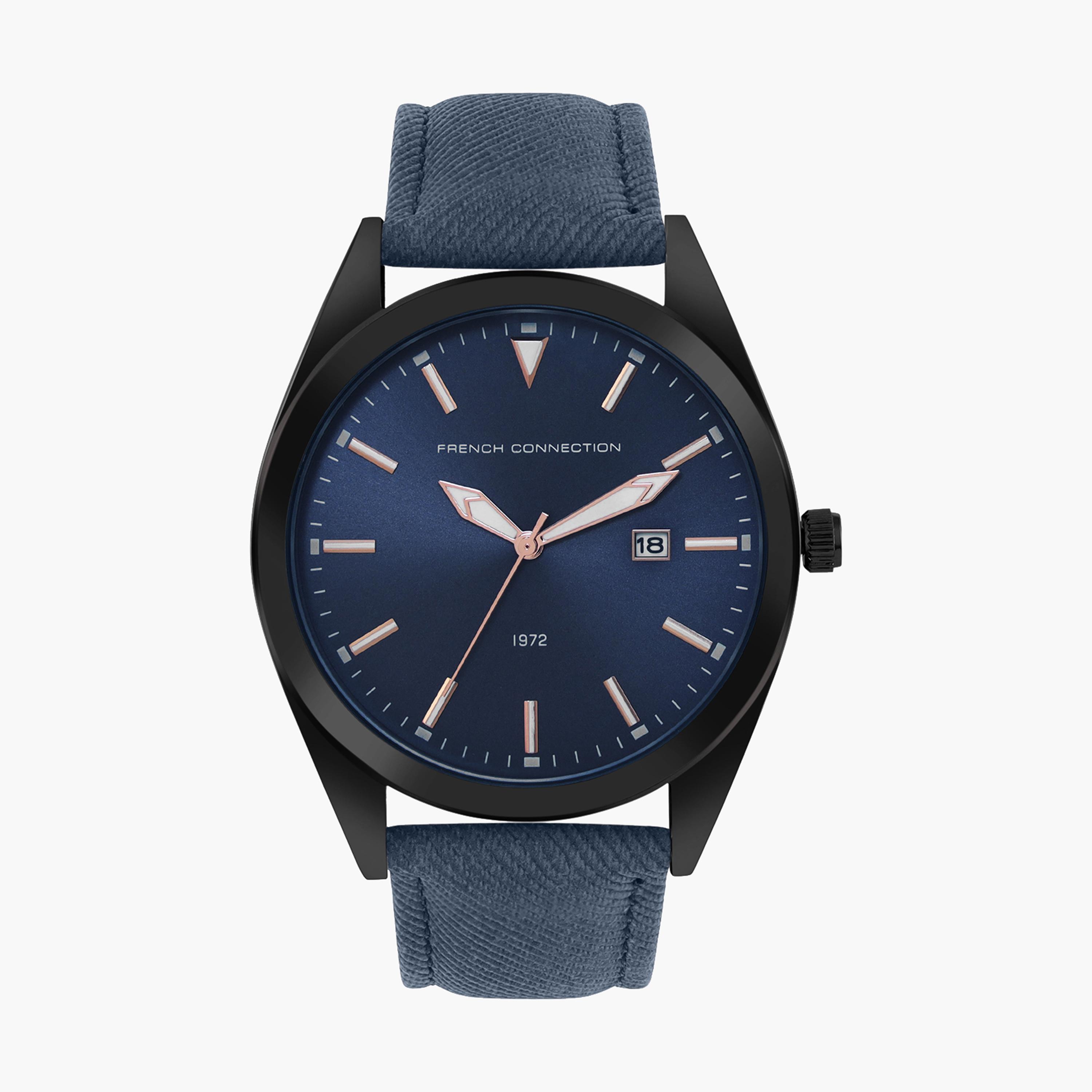 فرينش كونيكشن- ساعة رجالية تناظرية سوار جلدي لون أزرق  42 مم | FCN00059I-men-watchesandjewellery-watches-image-1