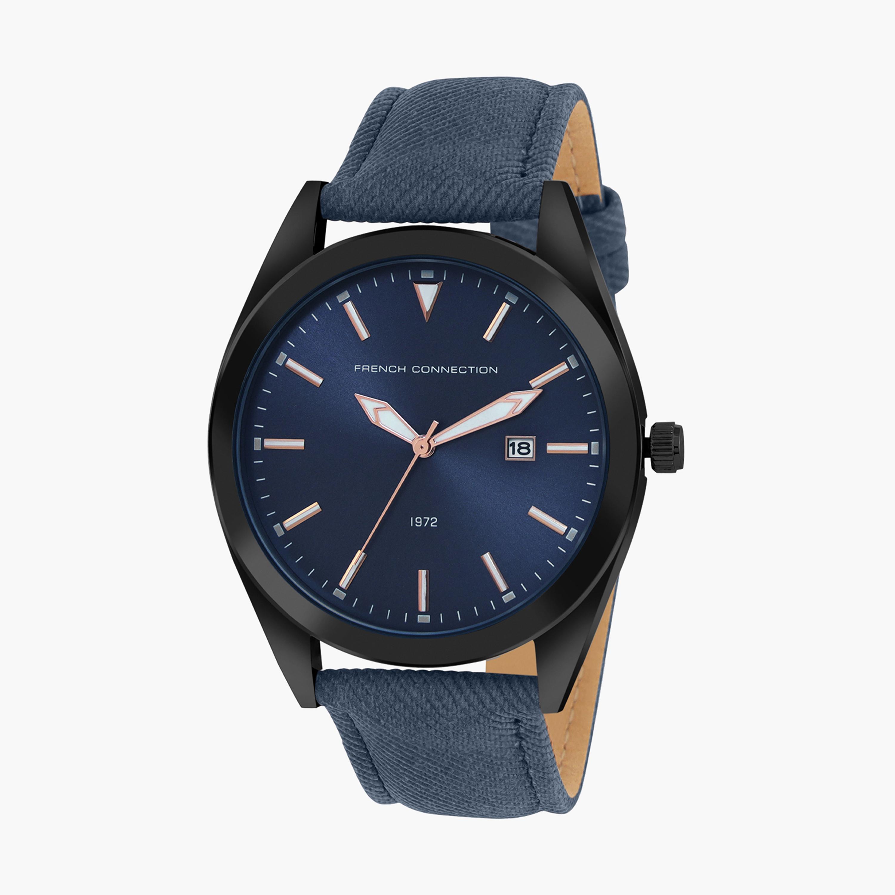 فرينش كونيكشن- ساعة رجالية تناظرية سوار جلدي لون أزرق  42 مم | FCN00059I-men-watchesandjewellery-watches-image-2