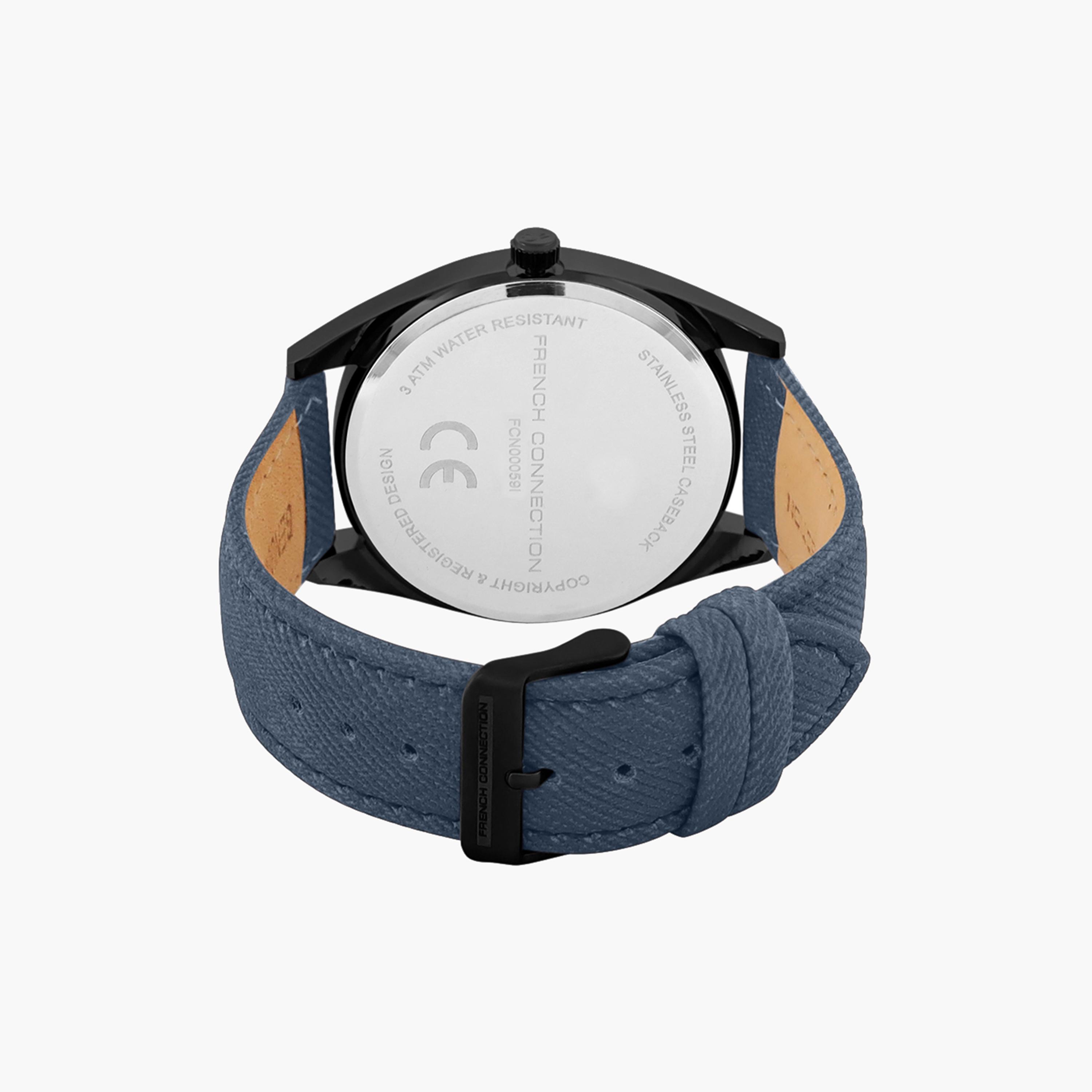 فرينش كونيكشن- ساعة رجالية تناظرية سوار جلدي لون أزرق  42 مم | FCN00059I-men-watchesandjewellery-watches-image-3