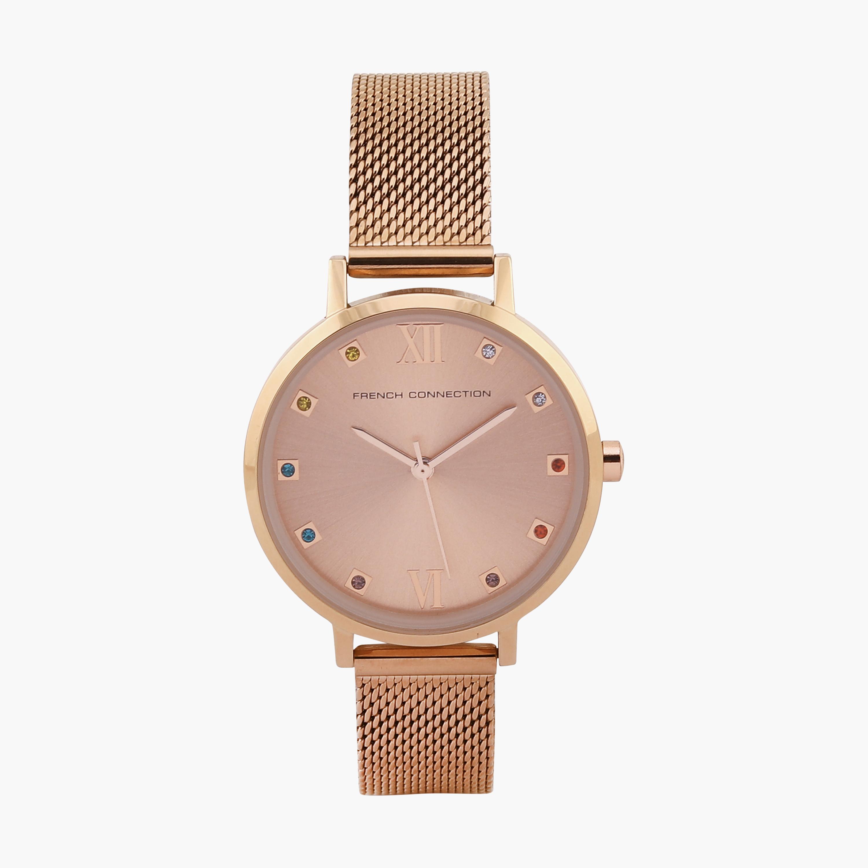 فرينش كونيكشن- ساعة نسائية تناظرية سوار ستانلس ستيل لون ذهبي  34 مم | FCN00068J-women-watchesandjewellery-watches-image-1