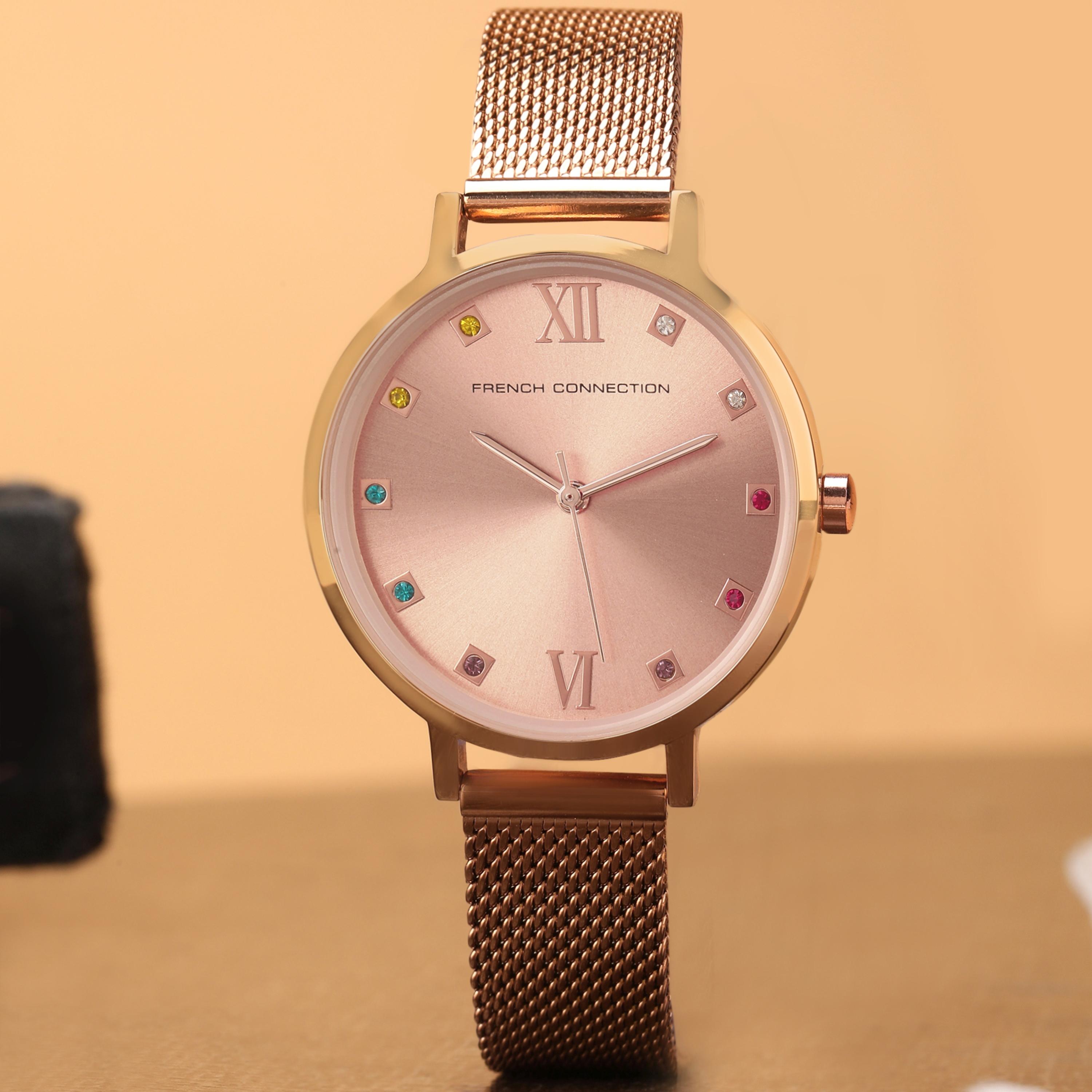 فرينش كونيكشن- ساعة نسائية تناظرية سوار ستانلس ستيل لون ذهبي  34 مم | FCN00068J-women-watchesandjewellery-watches-image-7