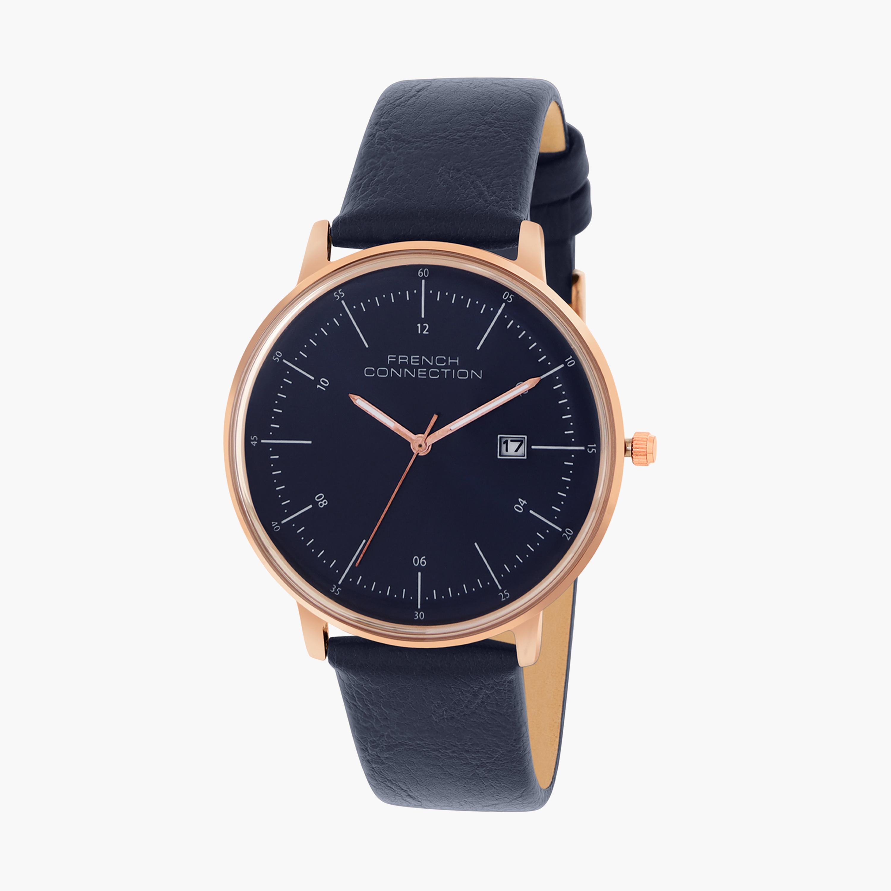 فرينش كونيكشن- ساعة رجالية تناظرية سوار جلدي لون أزرق  42 مم | FCN00094D-men-watchesandjewellery-watches-image-2