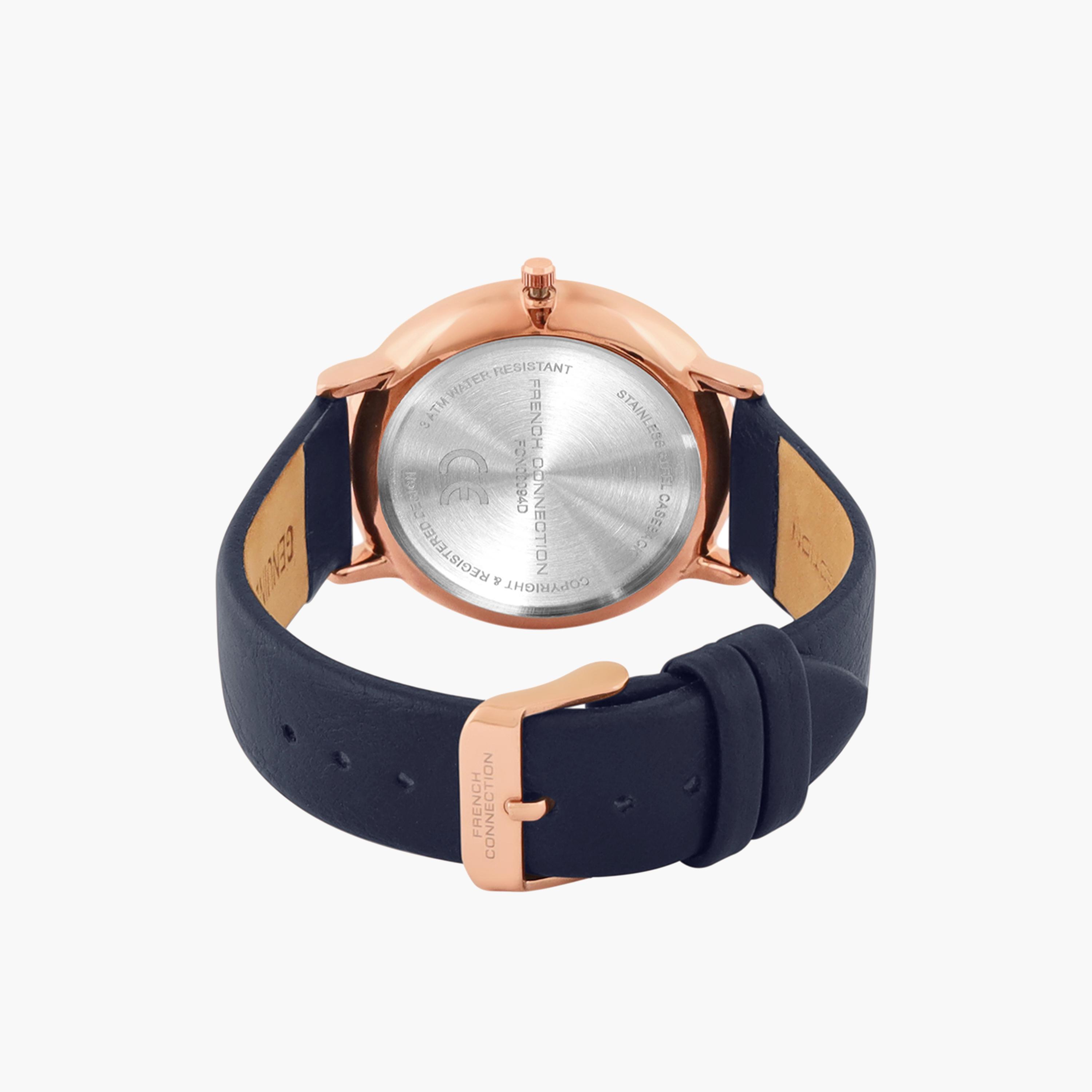 فرينش كونيكشن- ساعة رجالية تناظرية سوار جلدي لون أزرق  42 مم | FCN00094D-men-watchesandjewellery-watches-image-3